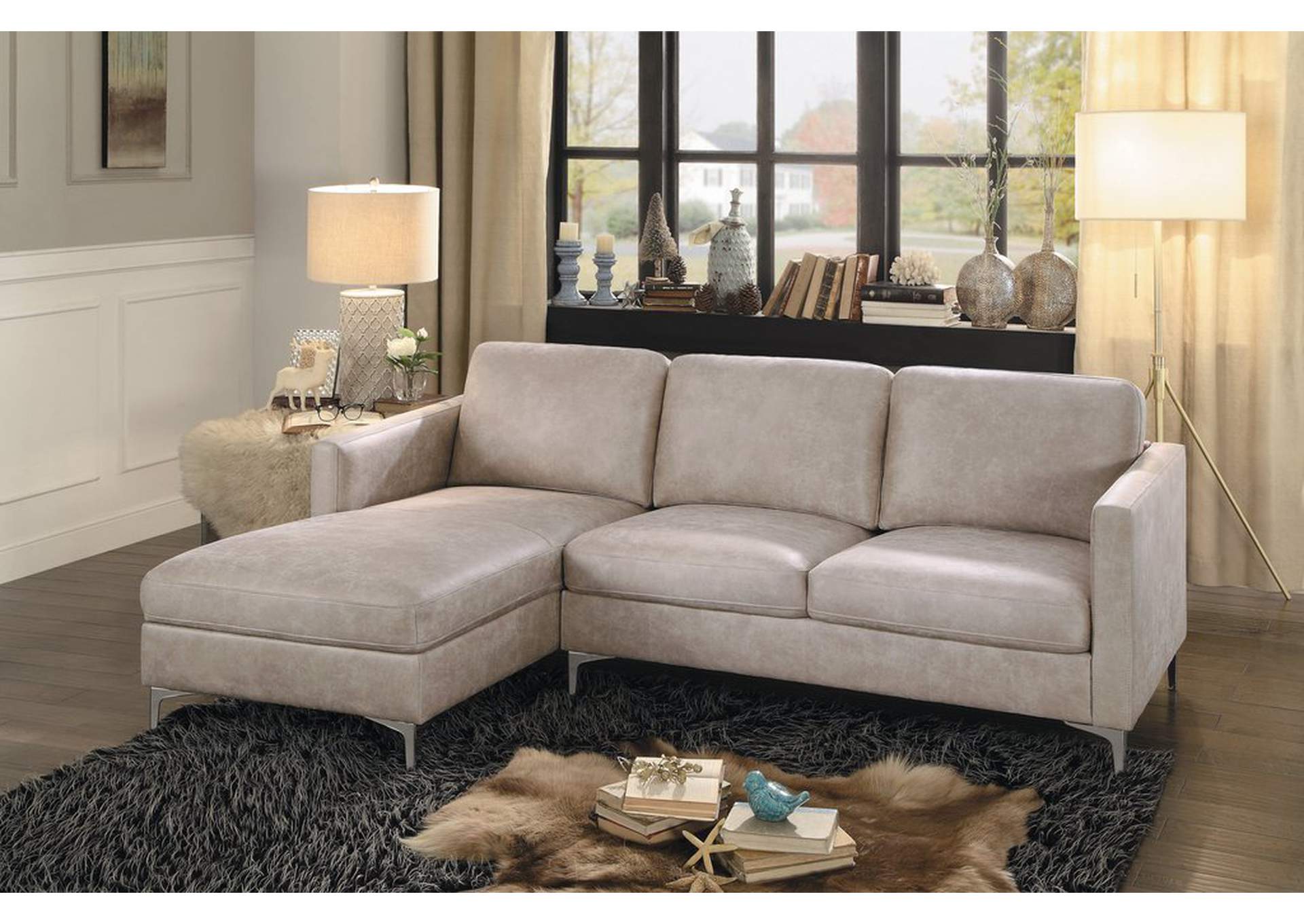 Lsf Chaise, Sesame 100% Polyester,Homelegance