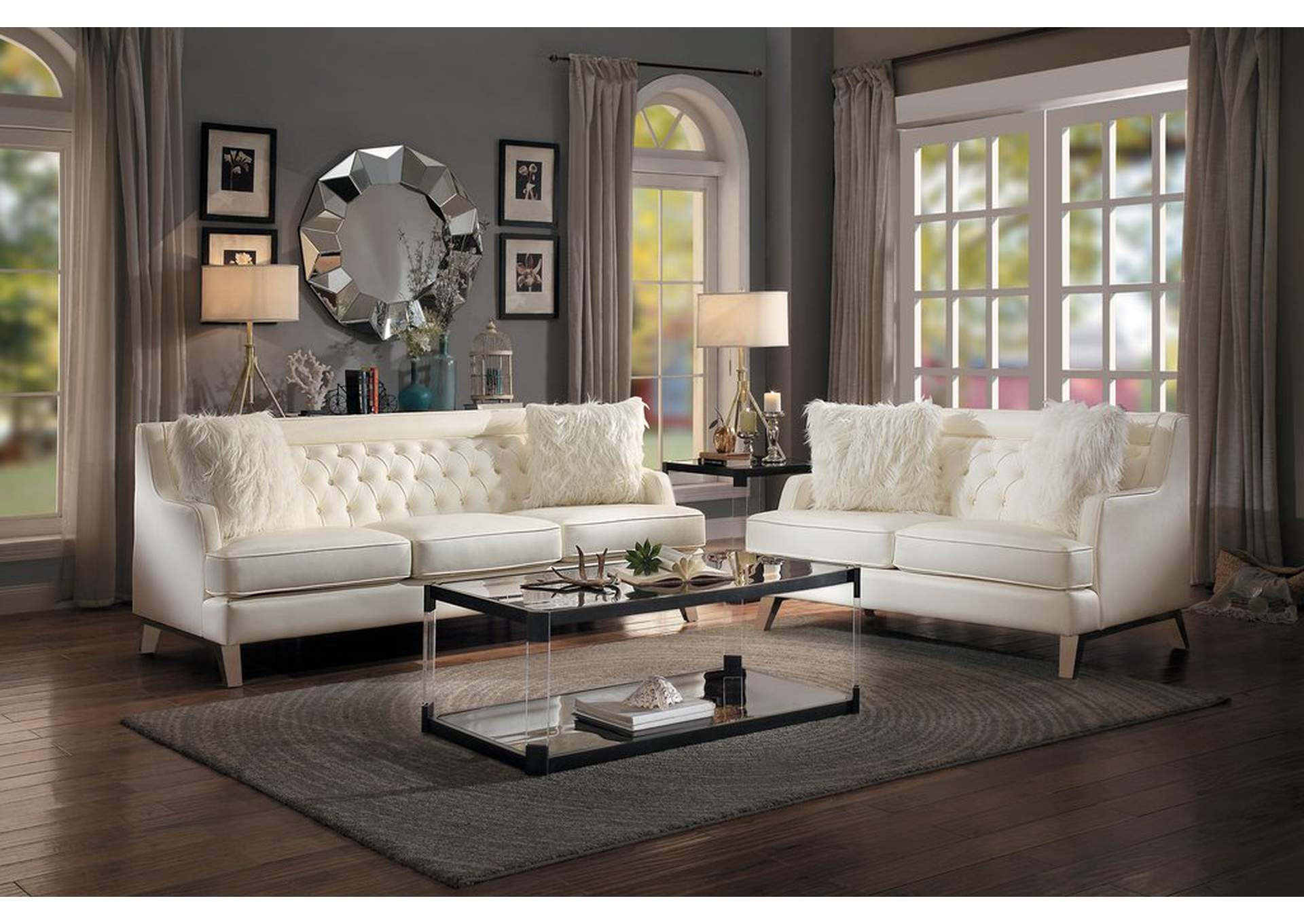 Sofa, 2Pillows, Cream Airehyde,Homelegance