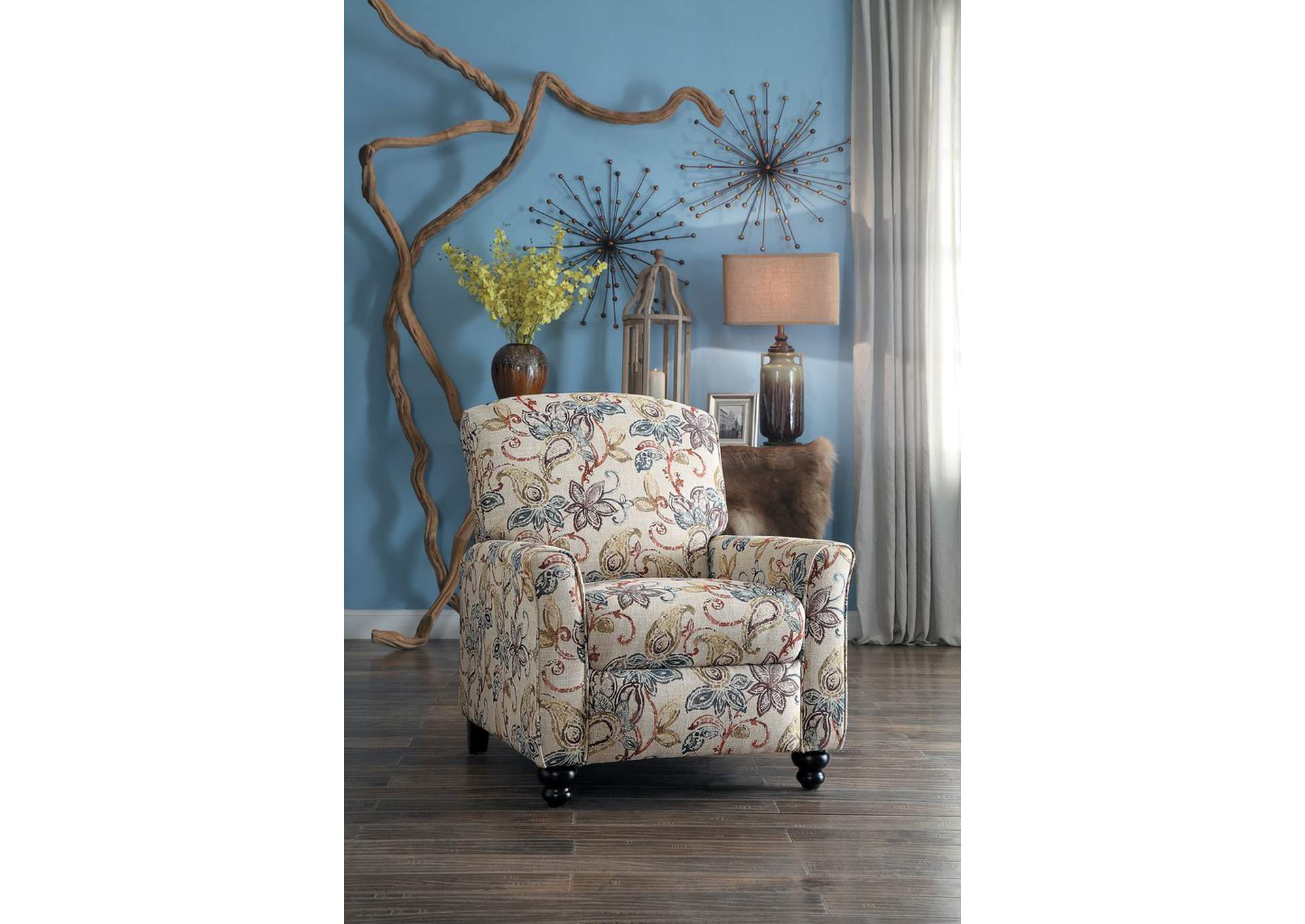 Push Back Reclining Chair, Floral Print,Homelegance