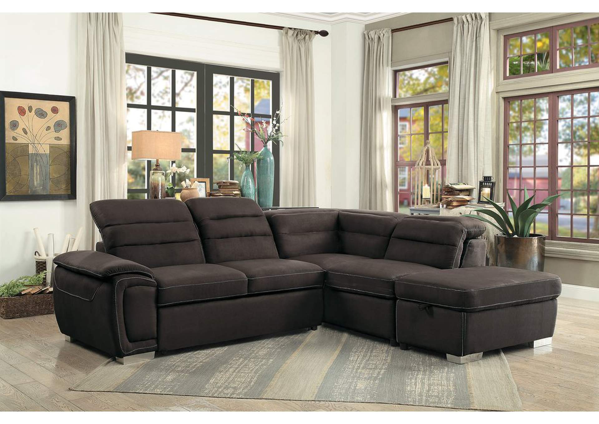 3/3Storage Ottoman W/Hook,Chocolate 100%,Homelegance