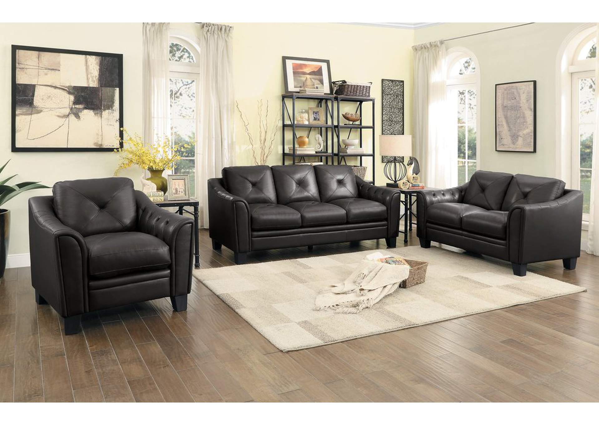 Gray Loveseat, Top Grain Leather Match Pvc, G,Homelegance