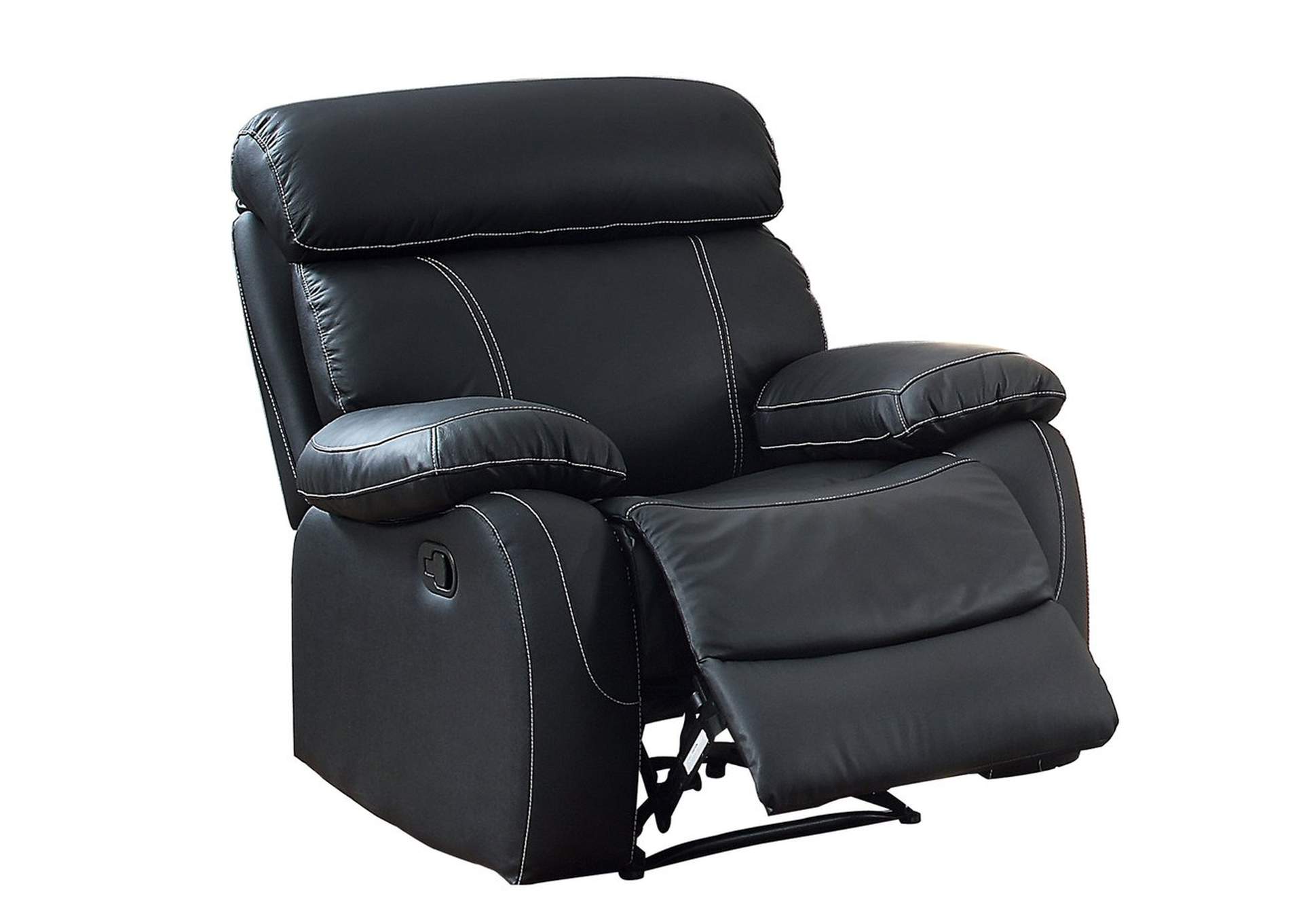 Black Reclining Chair, Black Top Grain Leather Match Pvc,Homelegance