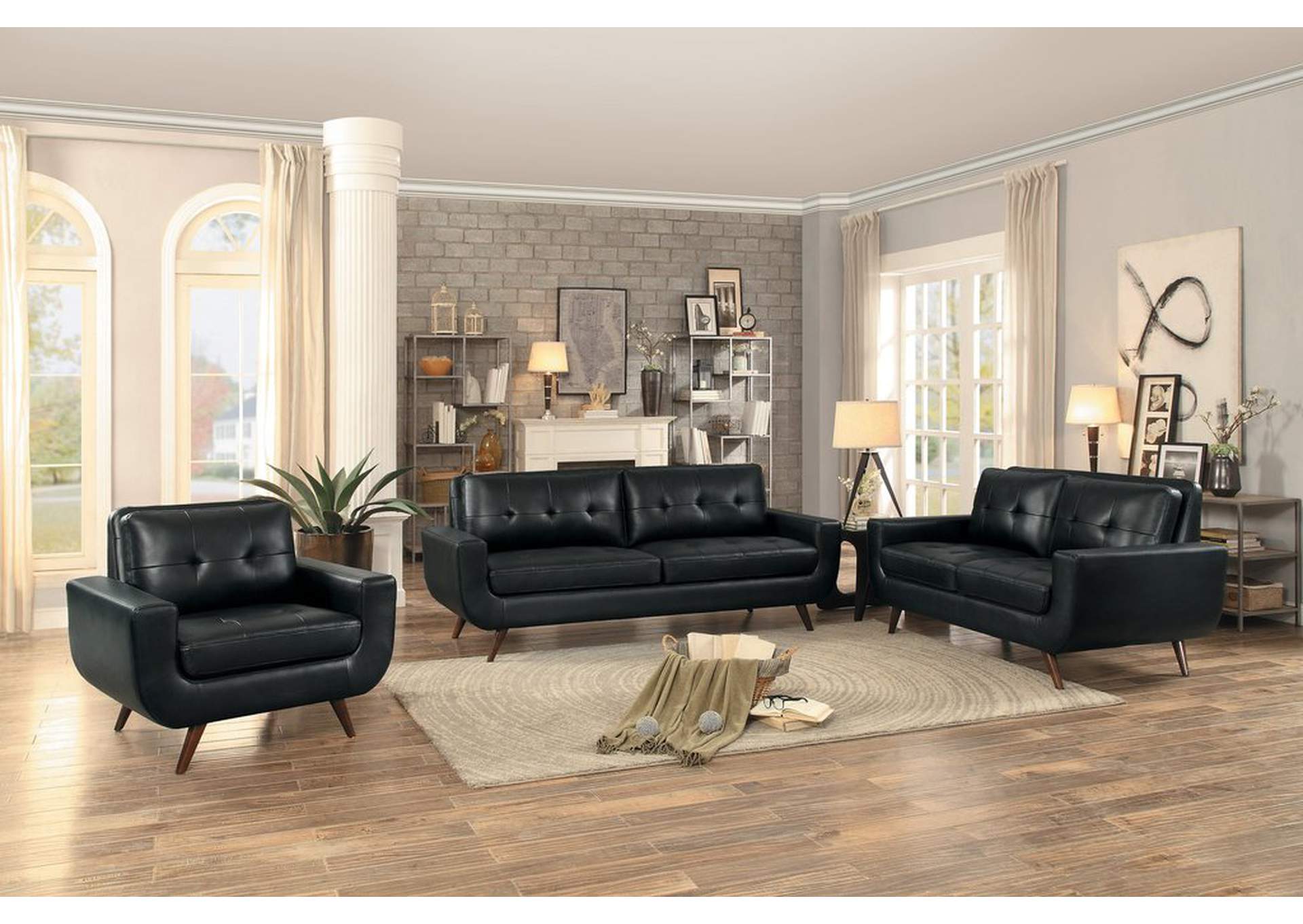 Black Chair, Black Leather Gel Match,Homelegance