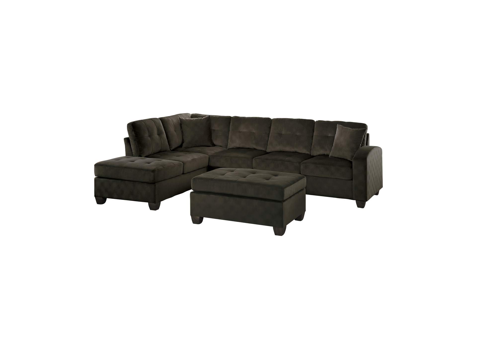 Chocolate 3-Piece Reversible Sectional with Ottoman,Homelegance