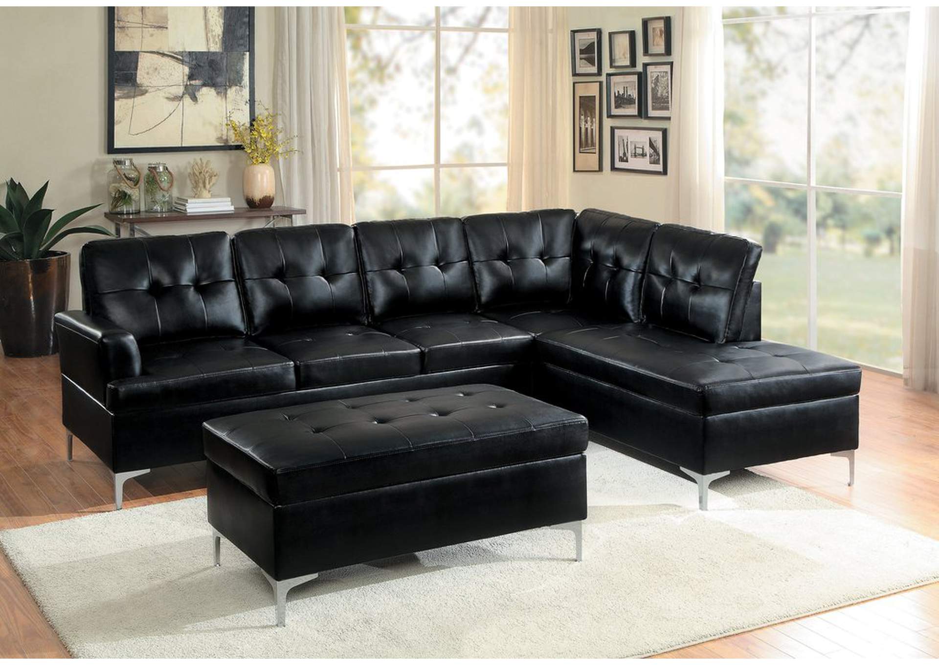 Black Ottoman,Black Pu,Homelegance