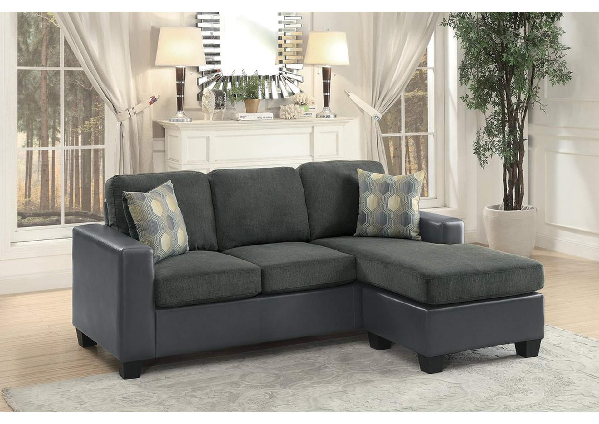 Gray Reversible Sofa Chaise With 2Pillow,Homelegance