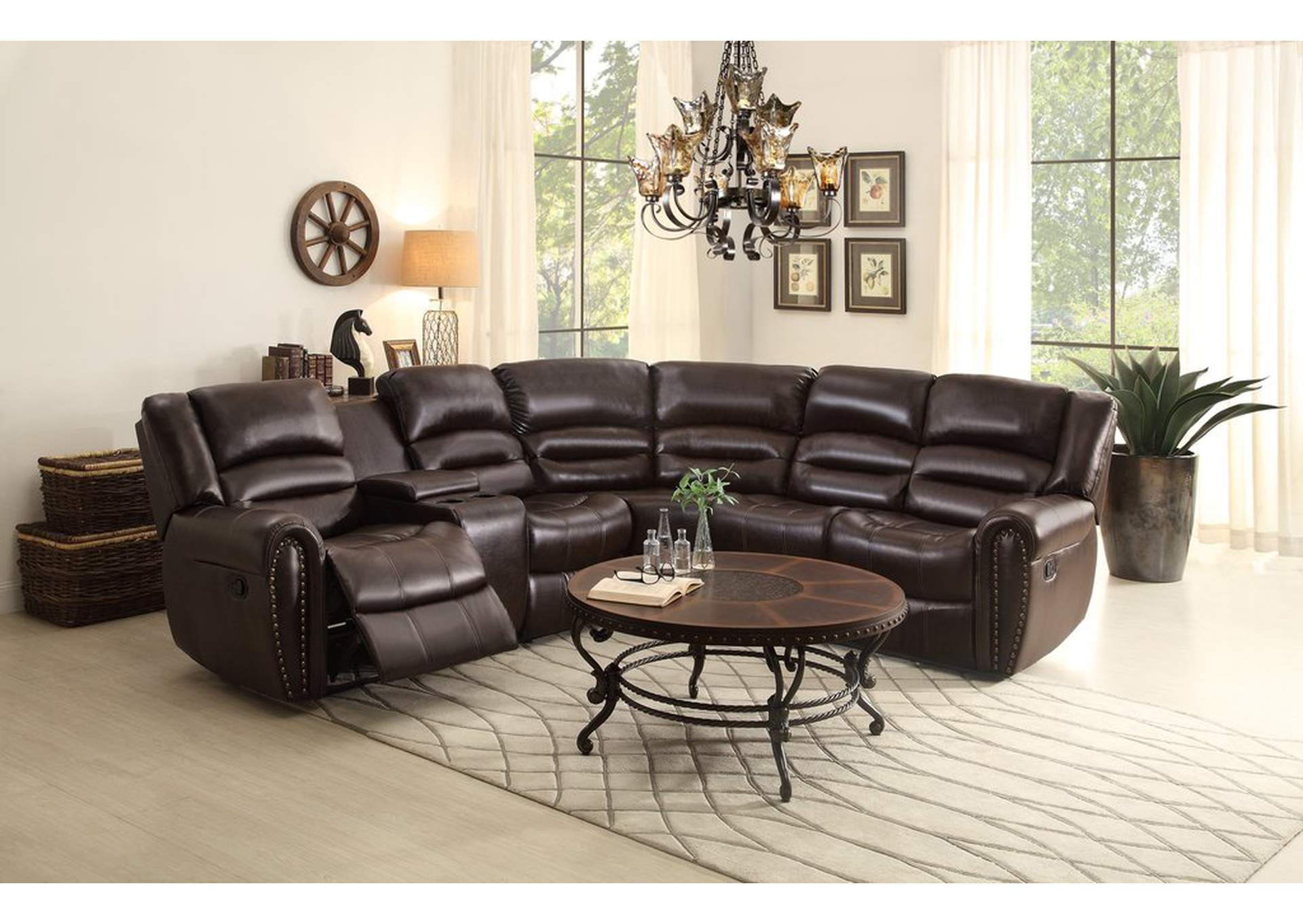 Rsf Loveseat W/1 Rcnlr,D Brw Bndd Ltr,Homelegance