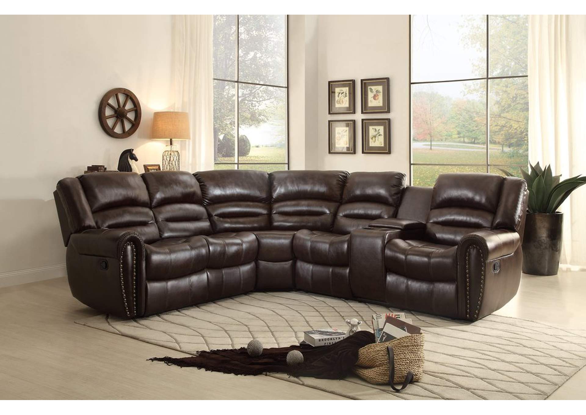 Sectional Corner Seat,Dark Brown Bndd Ltr,Homelegance