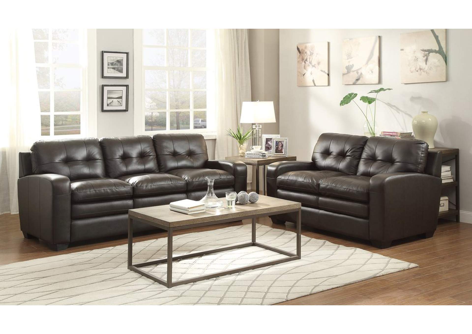 Loveseat,Genuine Top Grn Lthr Mtch,Homelegance