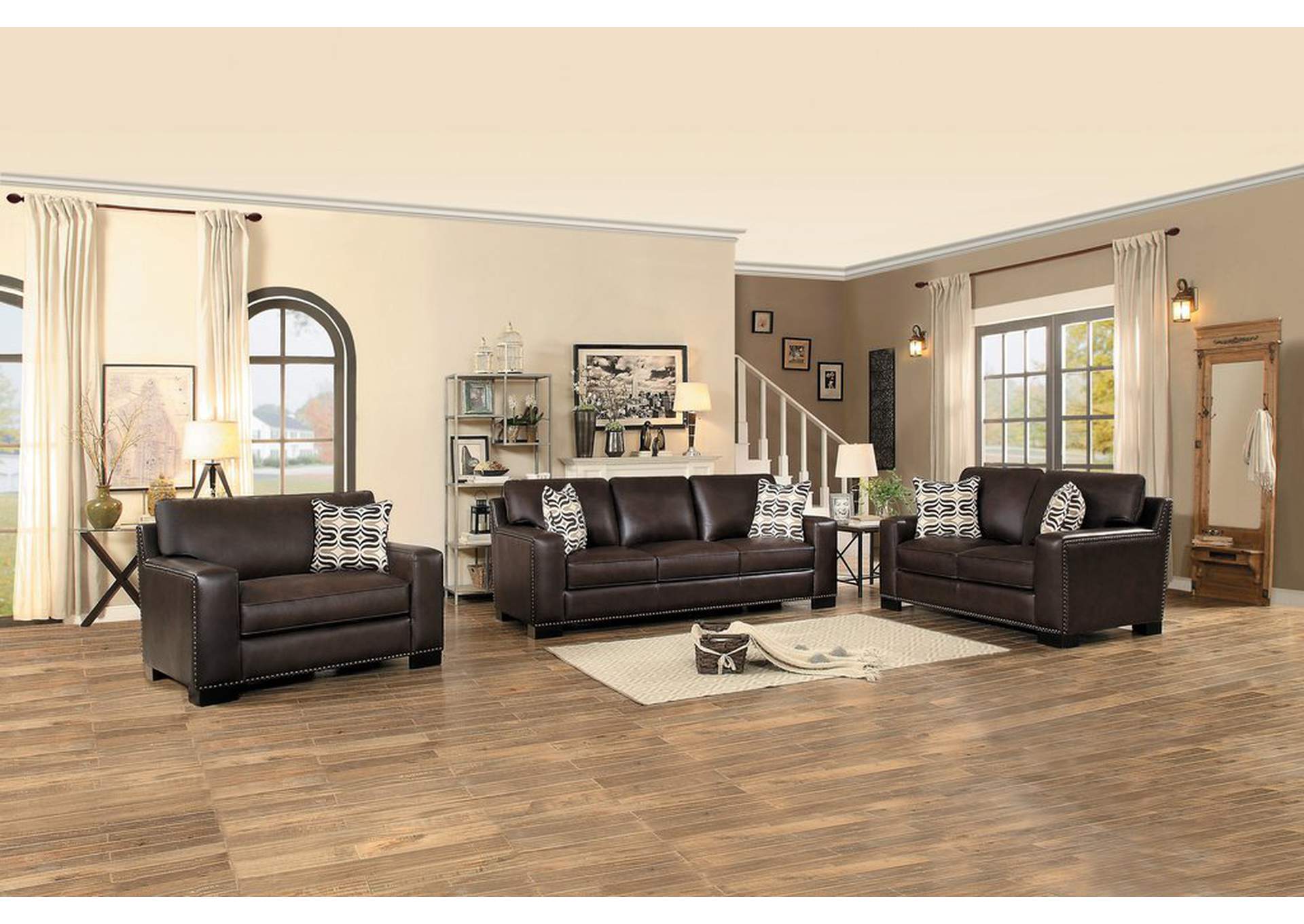 Chair,1 Plw,Dark Brw Leather Gel,Homelegance