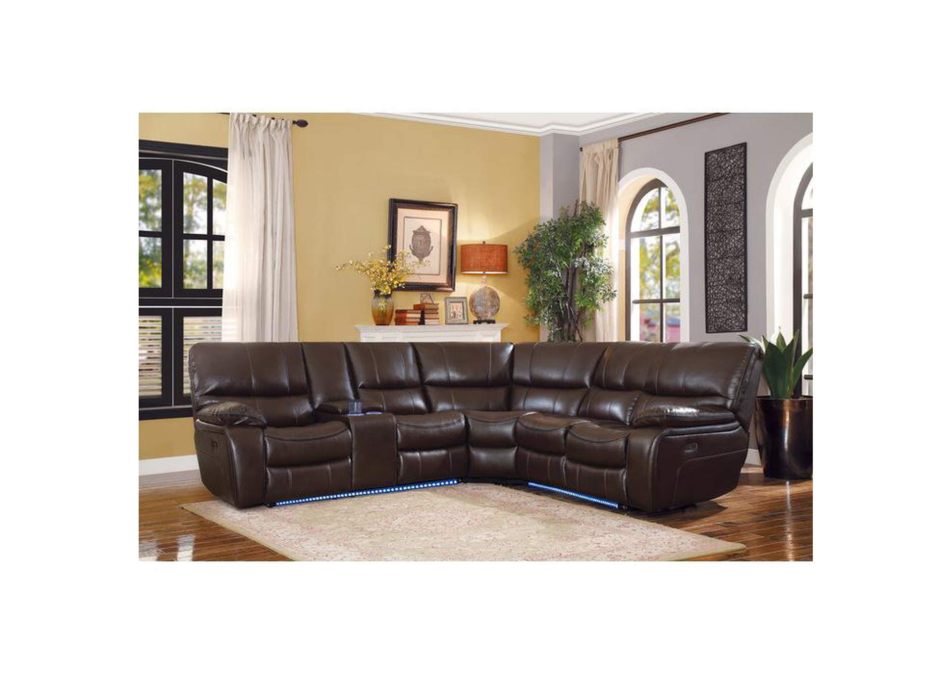 Pecos 3-Piece Power Reclining Sectional With Left Console, Led And Usb Ports,Homelegance