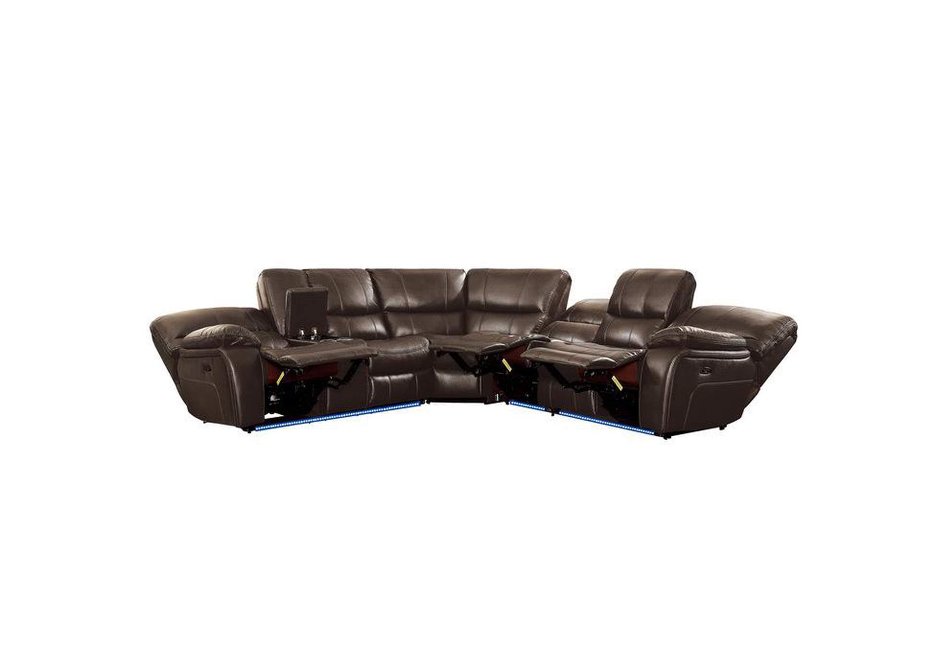 Pecos 4-Piece Modular Power Reclining Sectional With Left Console, Led And Usb Ports,Homelegance