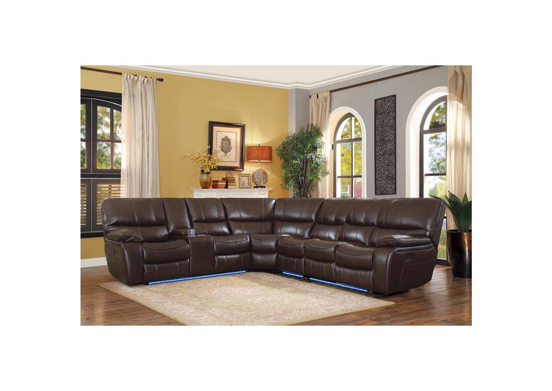 Pecos 4-Piece Modular Power Reclining Sectional With Left Console, Led And Usb Ports,Homelegance