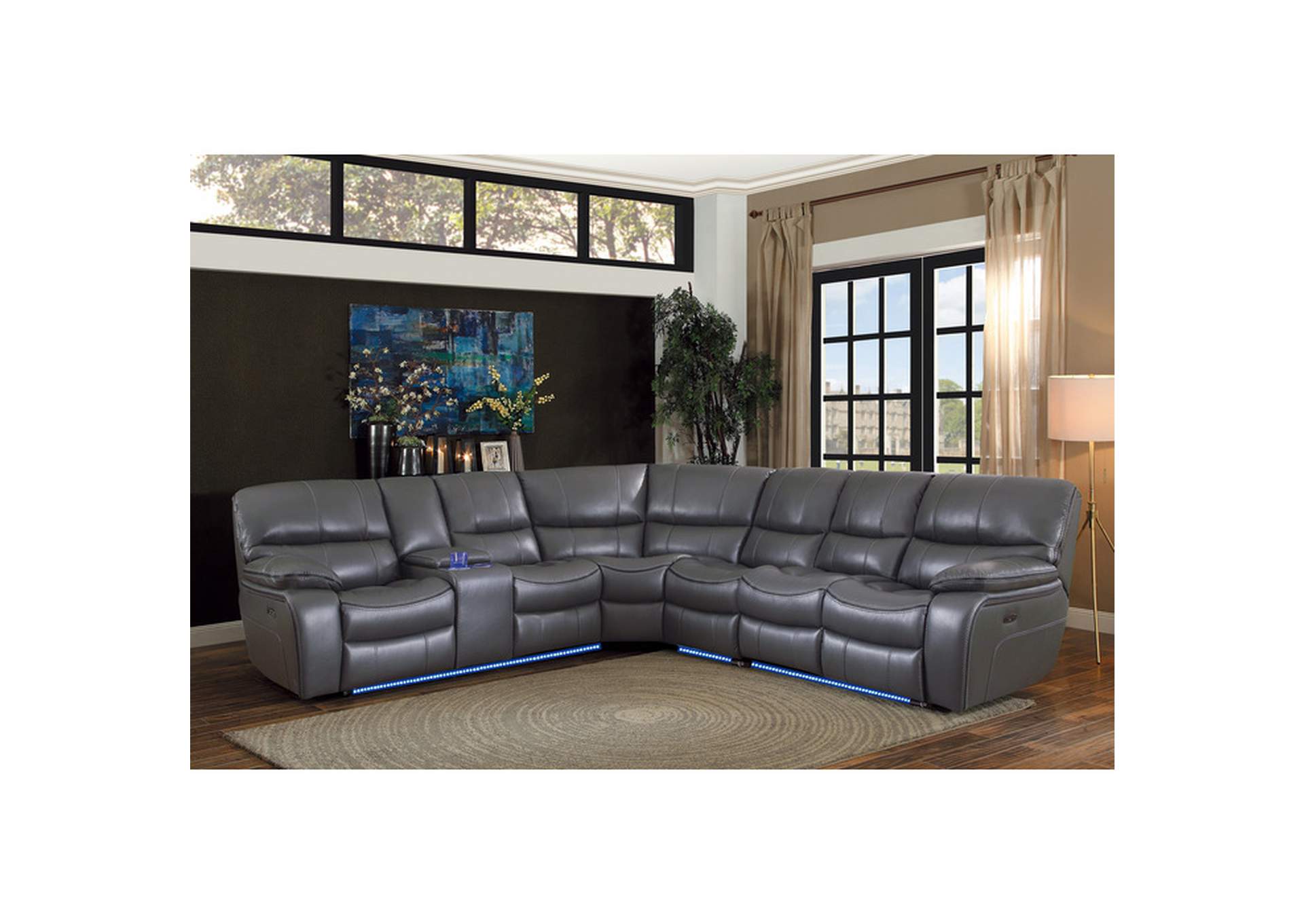 Power Left Side Reclining Love Seat with Center Console, LED and USB Port,Homelegance