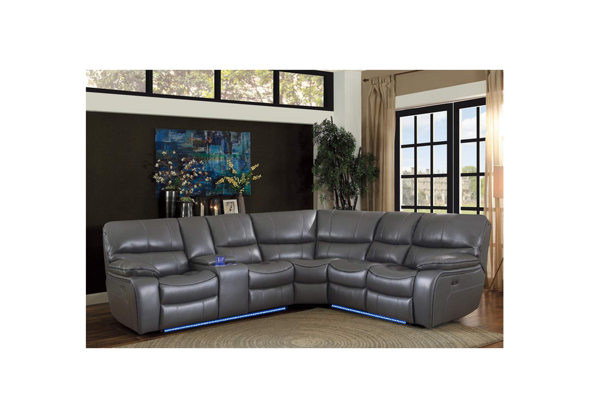 Power Left Side Reclining Love Seat with Center Console, LED and USB Port,Homelegance