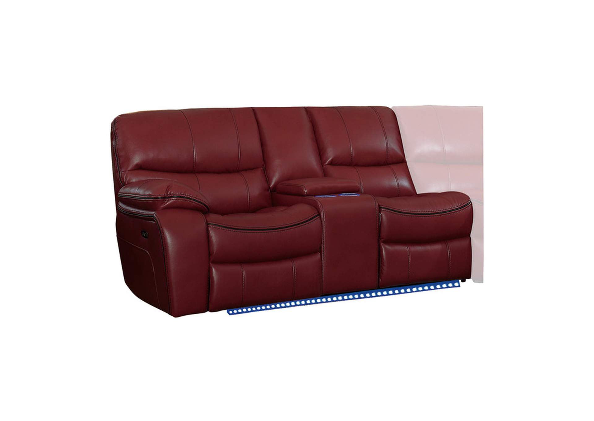 Red leather reclining discount loveseat with console