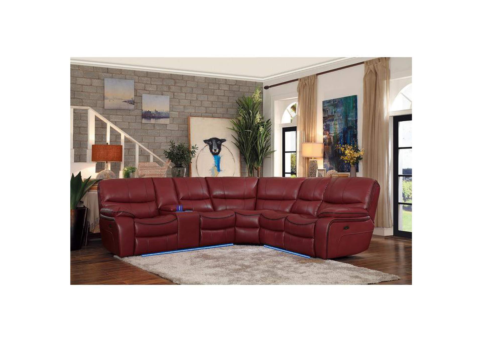 Pecos 3-Piece Power Reclining Sectional With Left Console, Led And Usb Ports,Homelegance