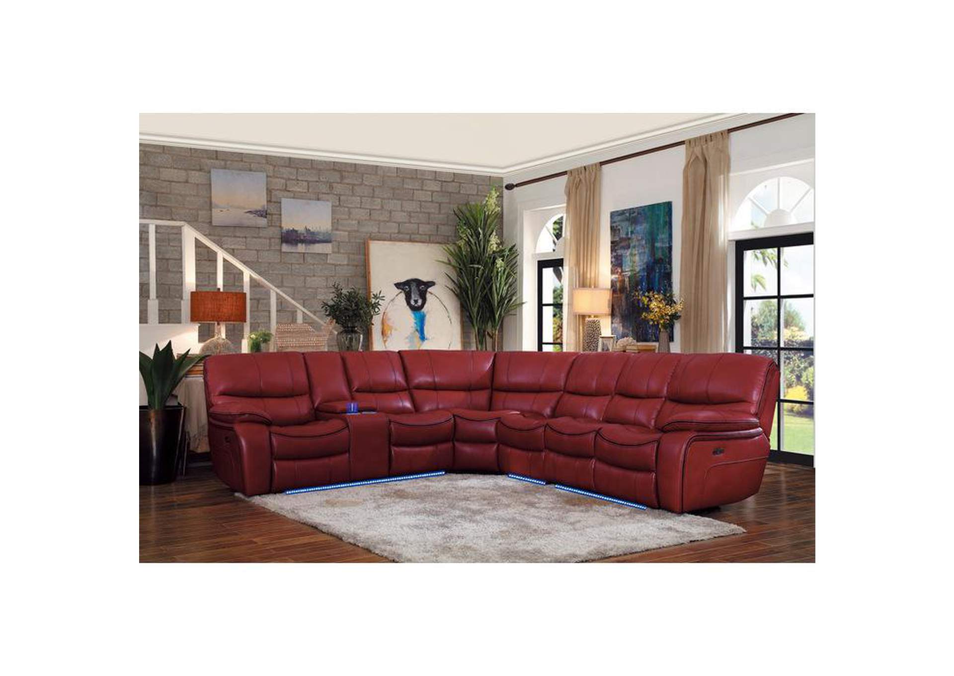 Pecos 4-Piece Modular Power Reclining Sectional With Left Console, Led And Usb Ports,Homelegance