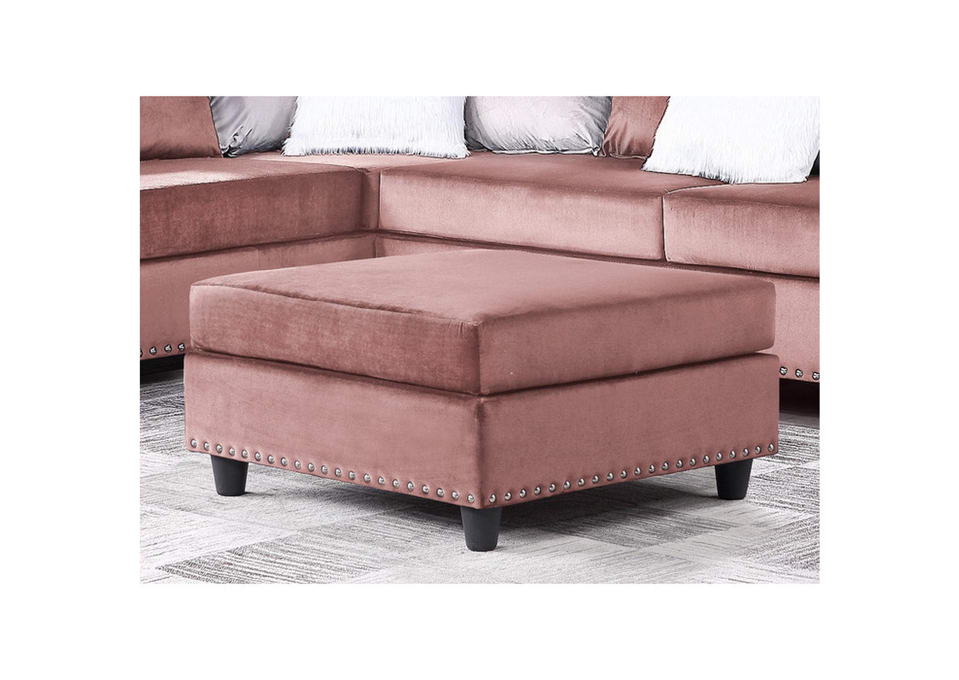 Pink Velvet Ottoman W/Pink Velvet W/Nailheads,Homelegance
