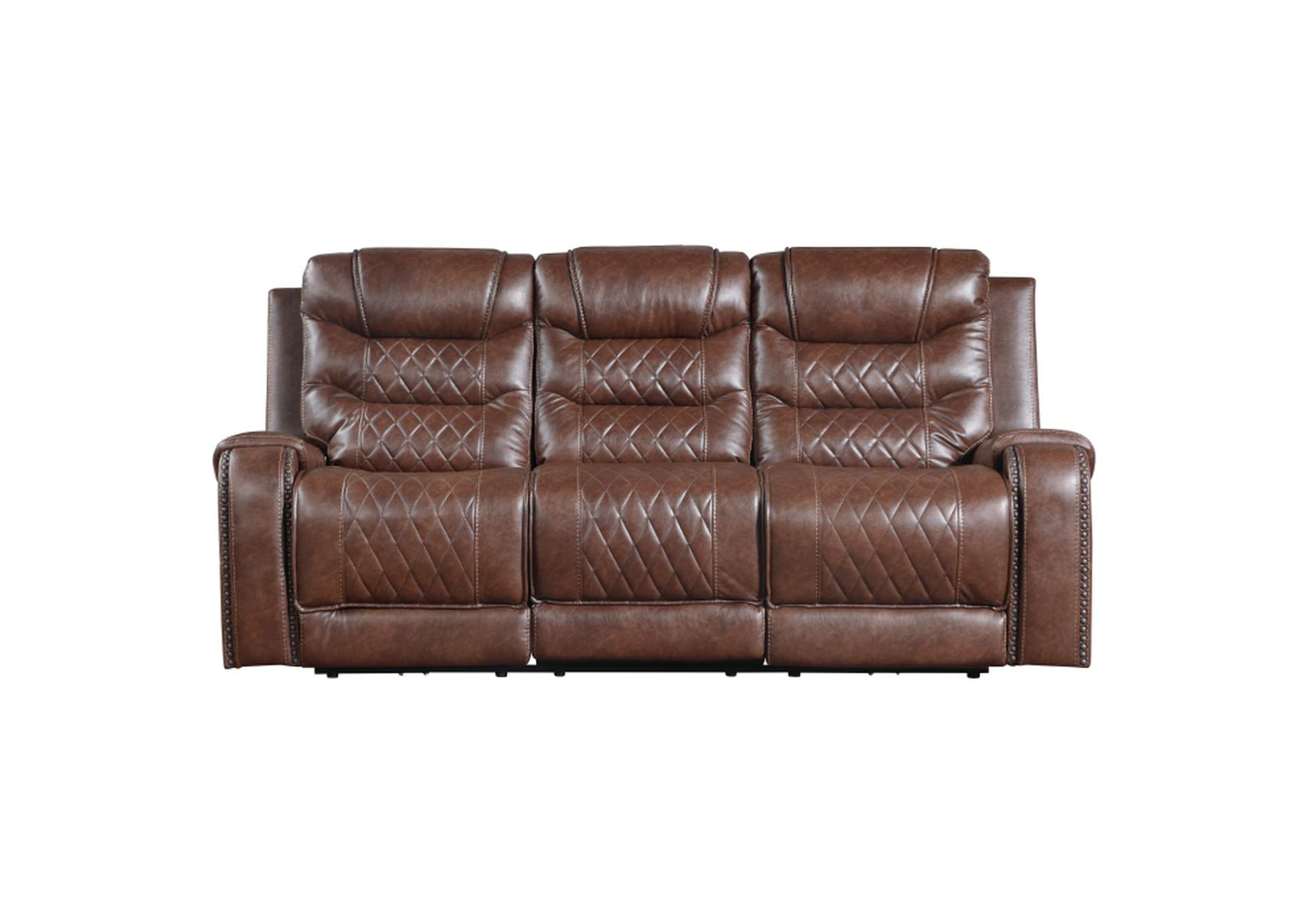 Putnam Power Double Reclining Sofa with Center Drop-Down Cup Holders, Receptacles and USB Ports,Homelegance