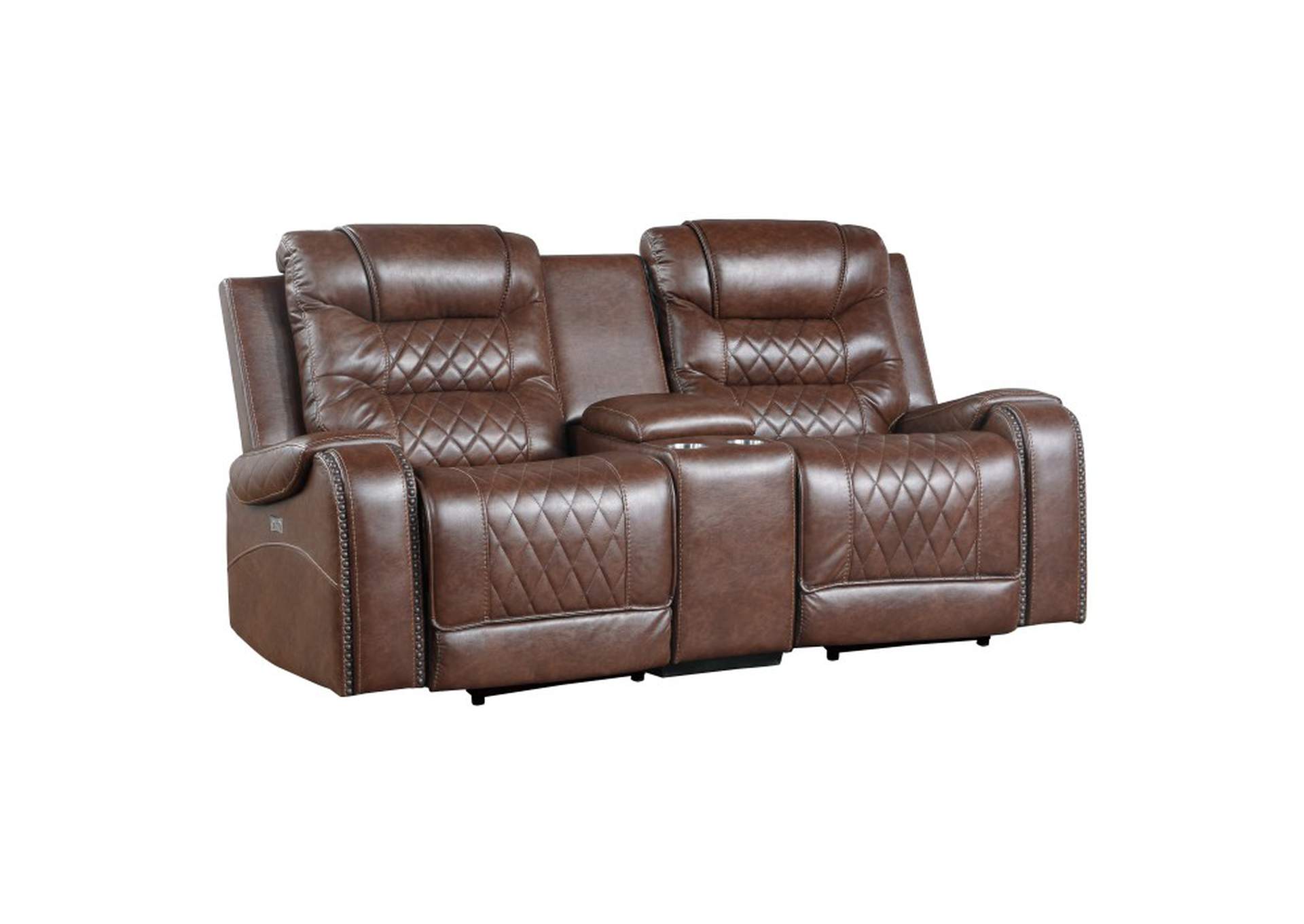 Putnam Power Double Reclining Love Seat with Center Console, Receptacles and USB Ports,Homelegance