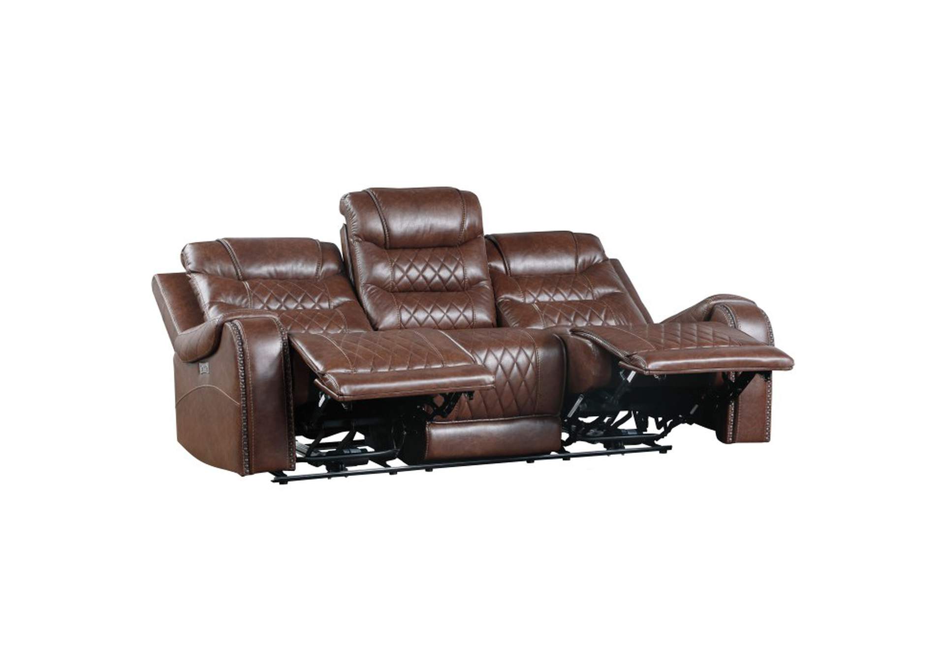 Putnam Power Double Reclining Sofa with Center Drop-Down Cup Holders, Receptacles and USB Ports,Homelegance