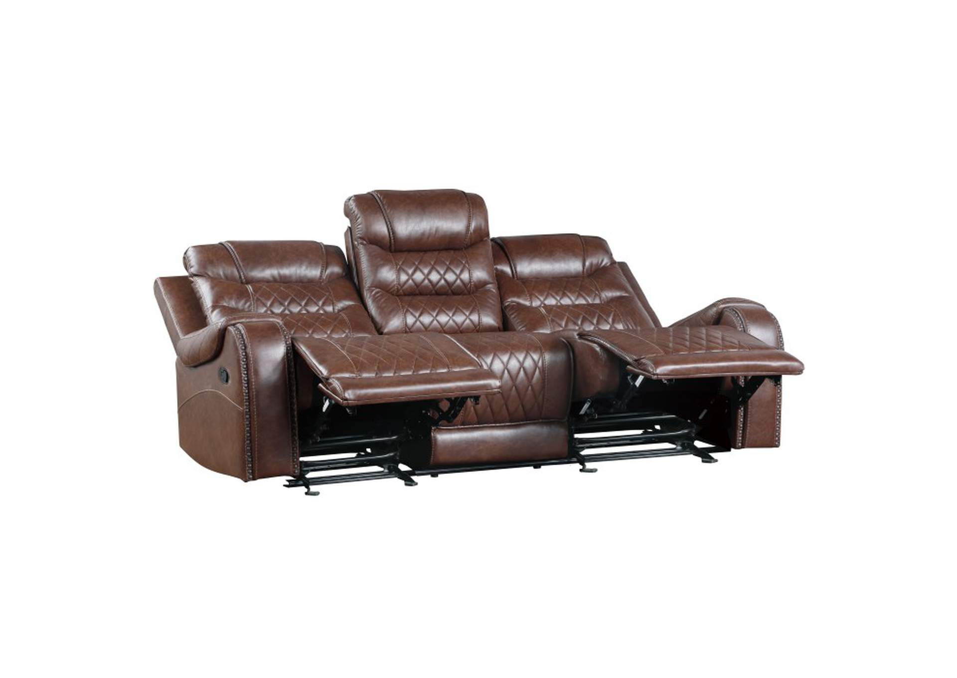 Putnam Double Reclining Sofa with Center Drop-Down Cup Holders, Receptacles and USB Ports,Homelegance