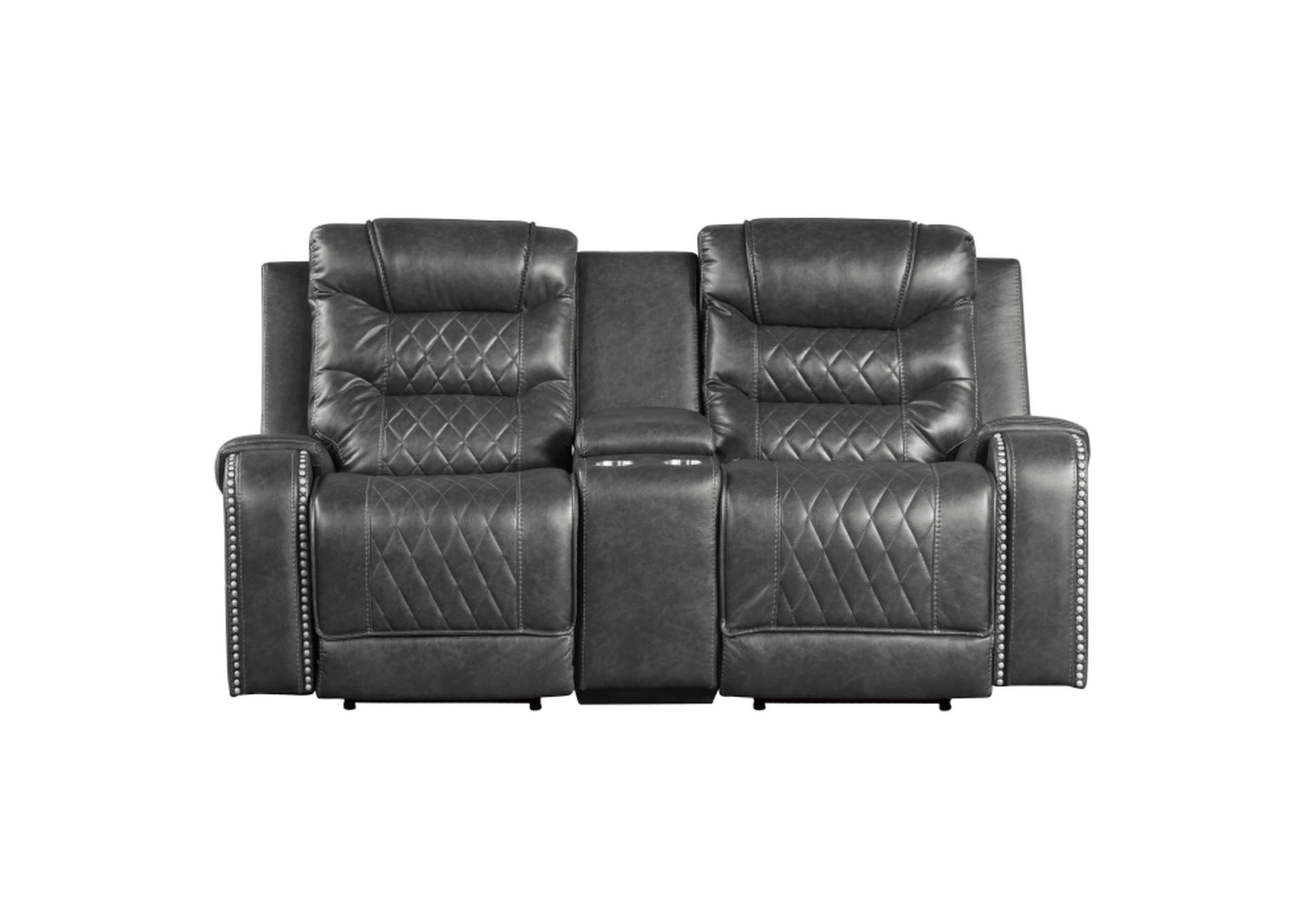Putnam Power Double Reclining Love Seat with Center Console, Receptacles and USB Ports,Homelegance