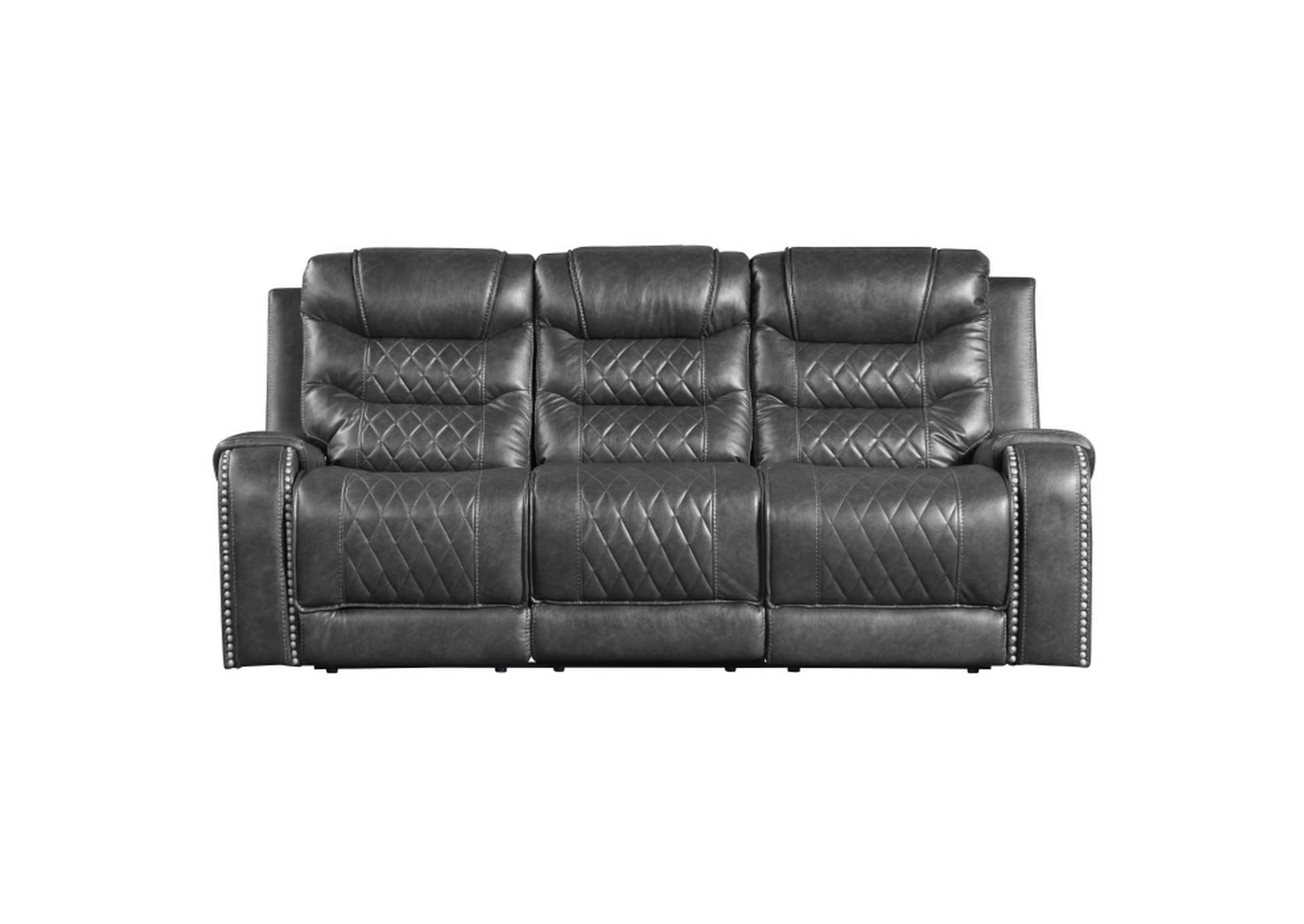 Putnam Double Reclining Sofa with Center Drop-Down Cup Holders, Receptacles and USB Ports,Homelegance