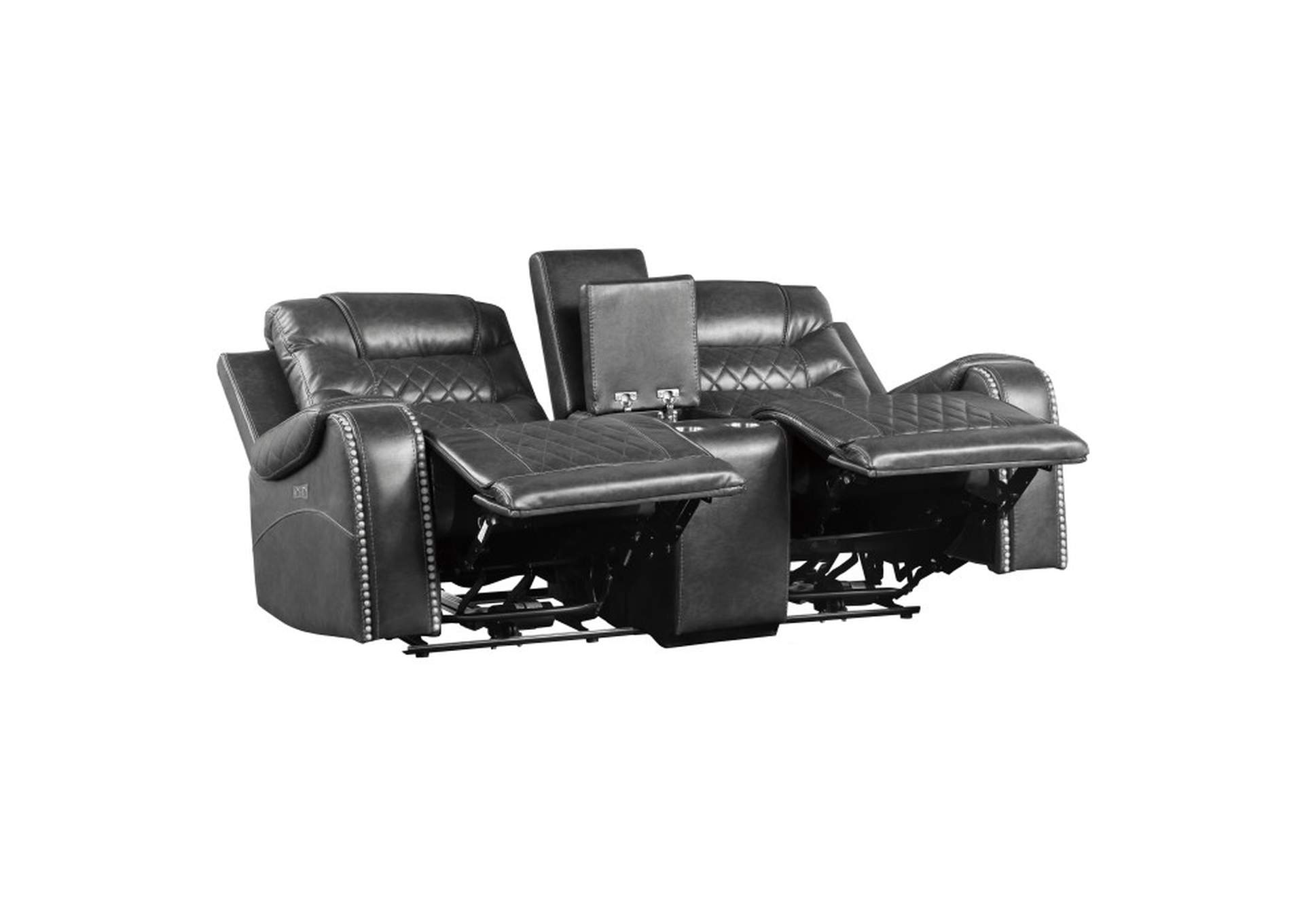Putnam Power Double Reclining Love Seat with Center Console, Receptacles and USB Ports,Homelegance