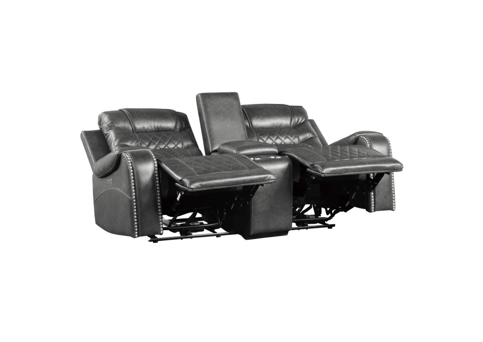 Putnam Power Double Reclining Love Seat with Center Console, Receptacles and USB Ports,Homelegance