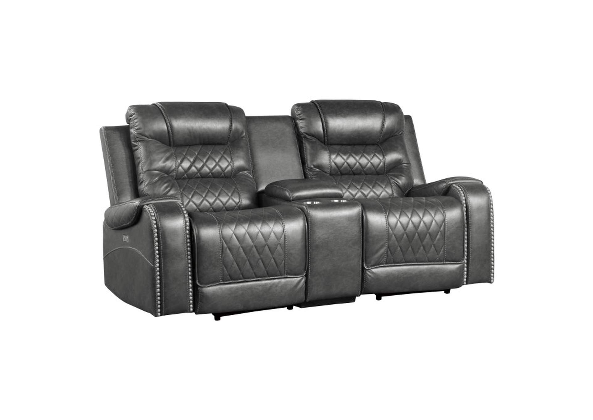 Putnam Power Double Reclining Love Seat with Center Console, Receptacles and USB Ports,Homelegance