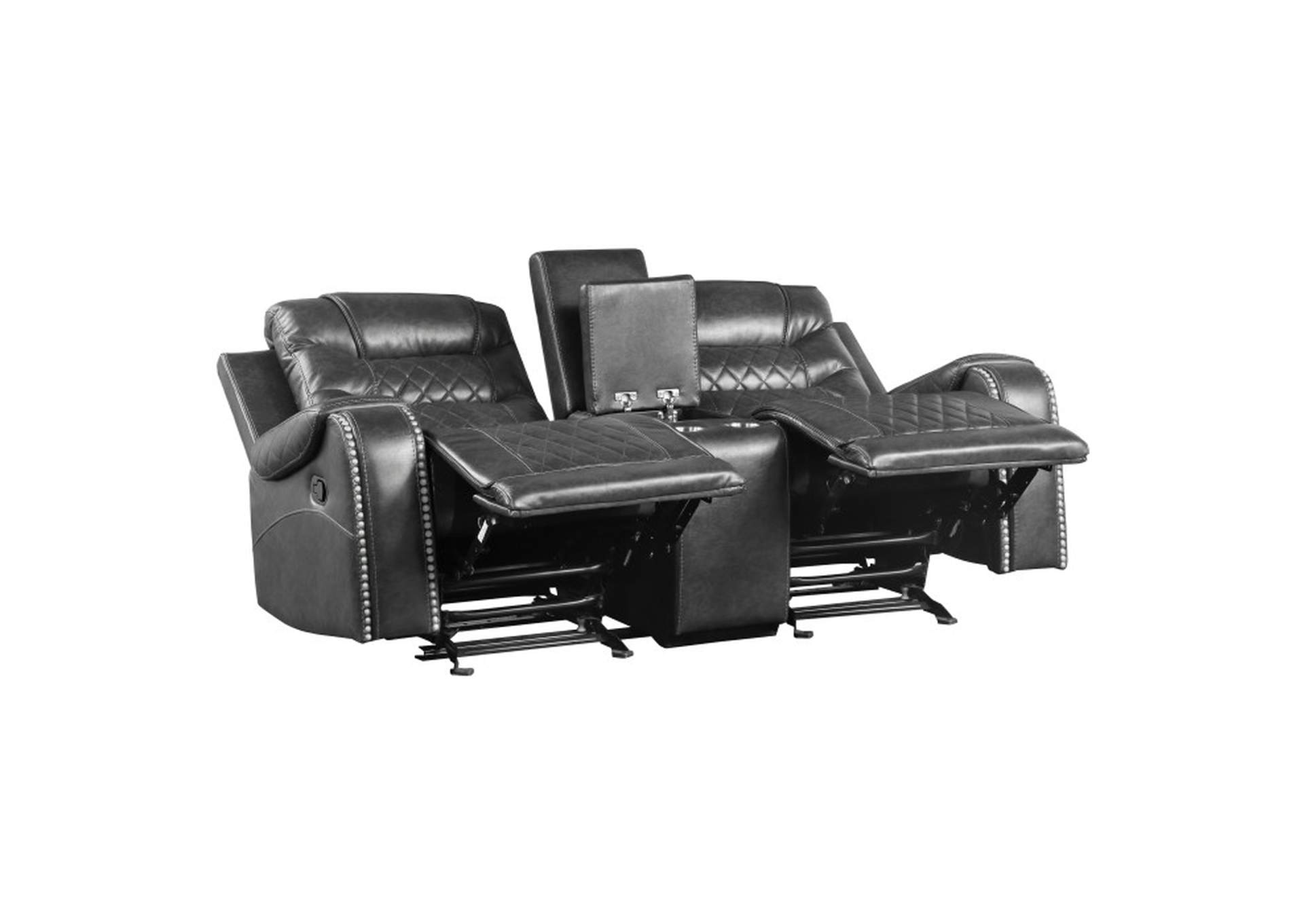 Putnam Double Glider Reclining Love Seat with Center Console, Receptacles and USB Port,Homelegance