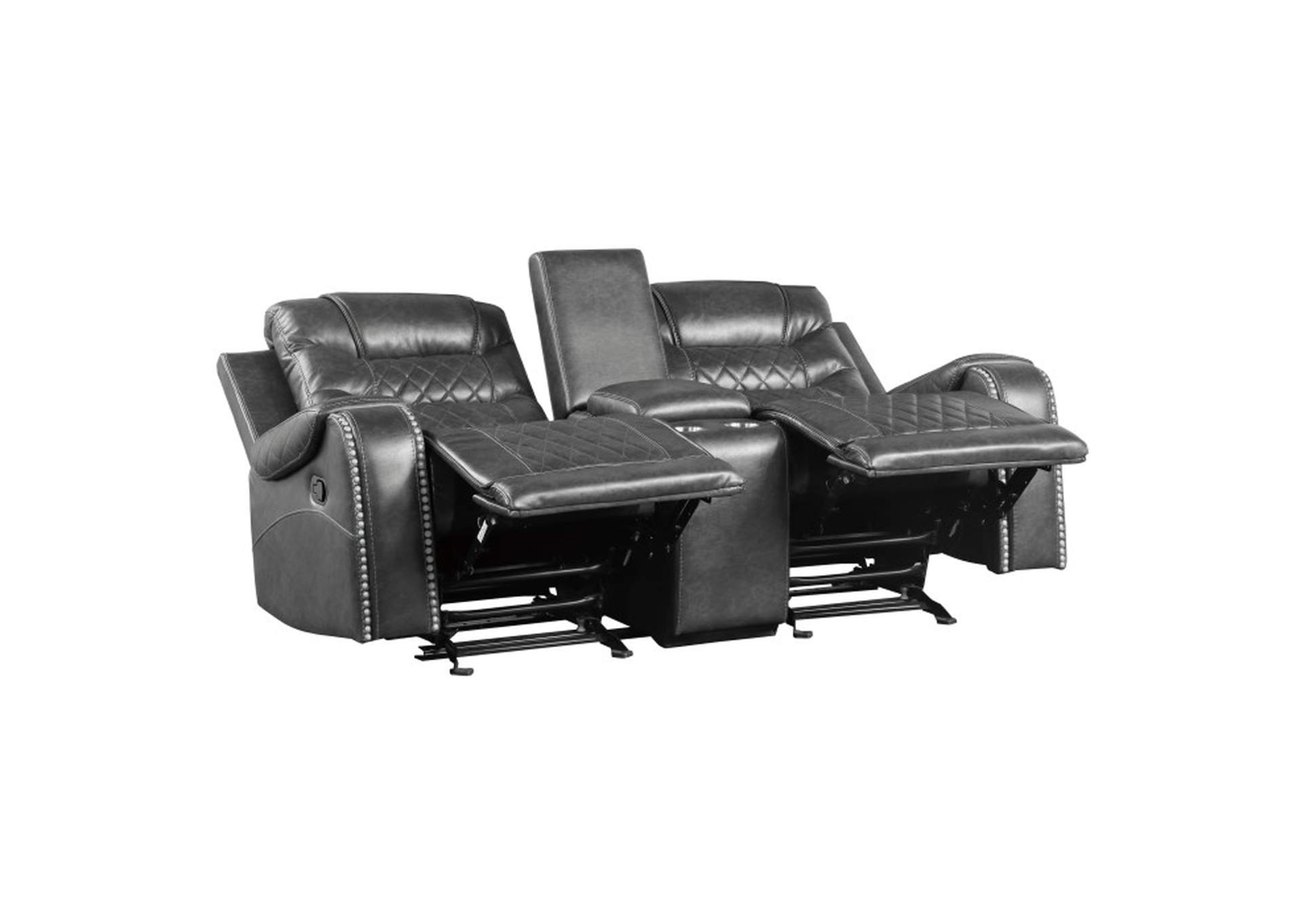 Putnam Double Glider Reclining Love Seat with Center Console, Receptacles and USB Port,Homelegance