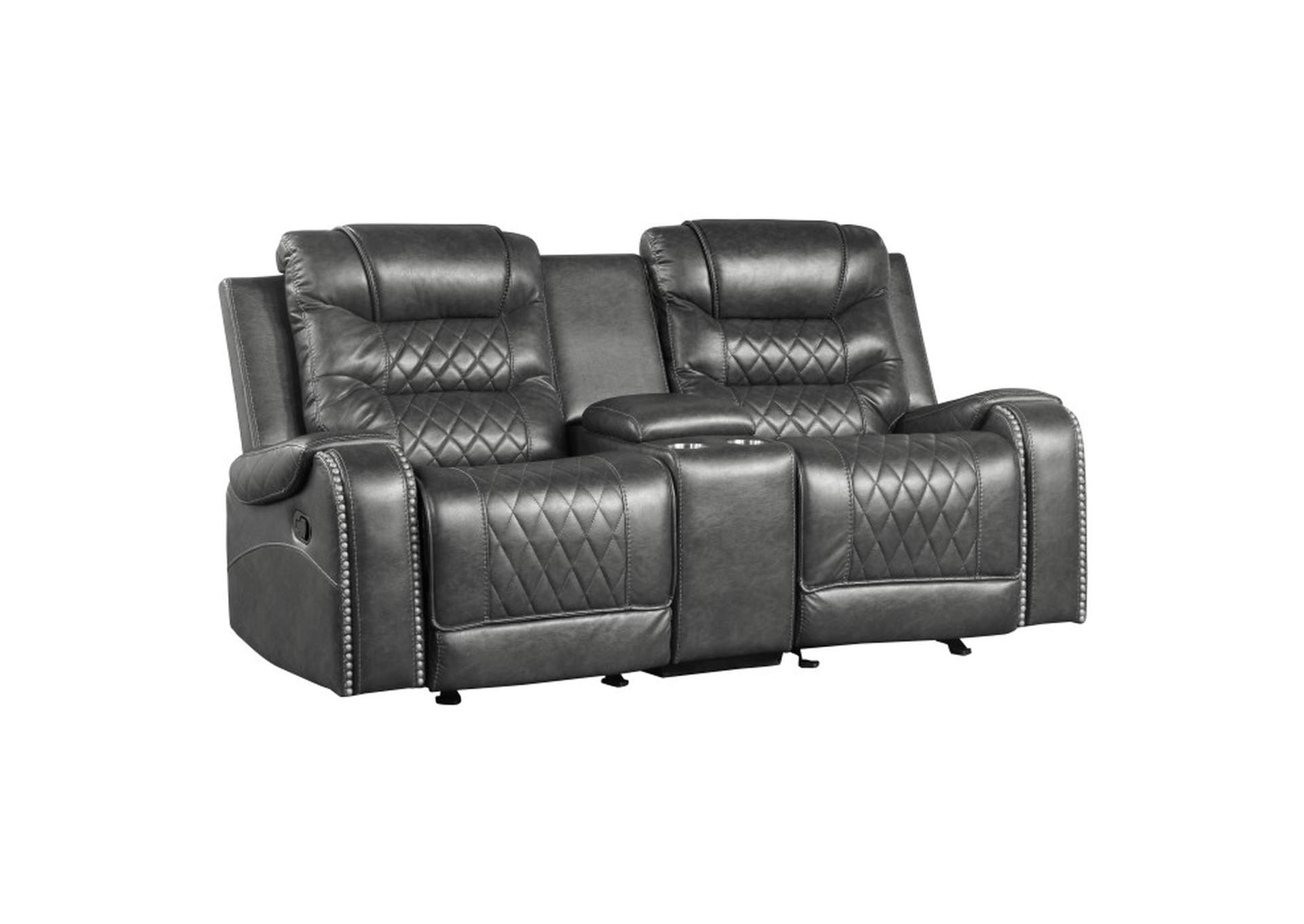 Putnam Double Glider Reclining Love Seat with Center Console, Receptacles and USB Port,Homelegance
