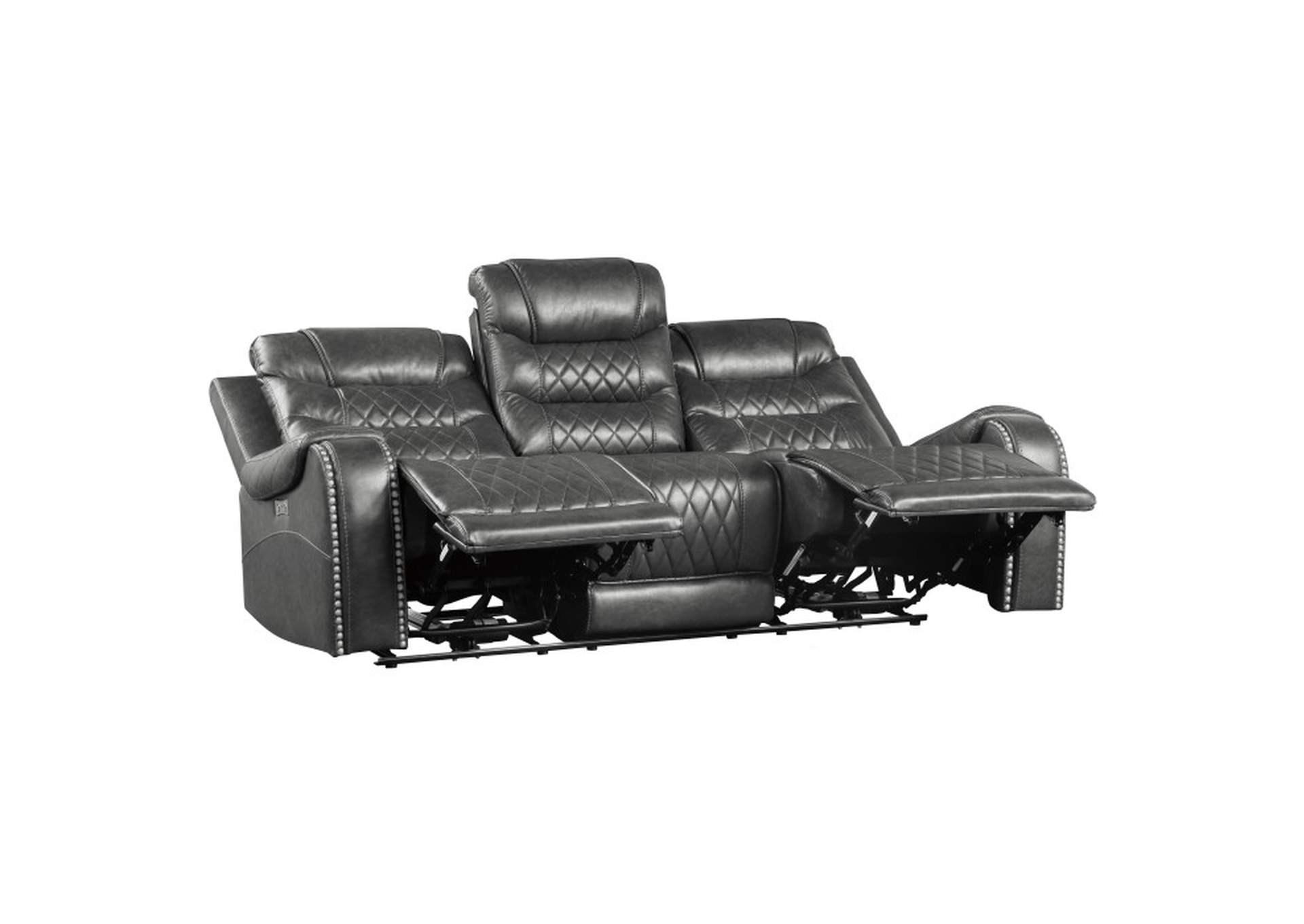 Putnam Power Double Reclining Sofa with Center Drop-Down Cup Holders, Receptacles and USB Ports,Homelegance
