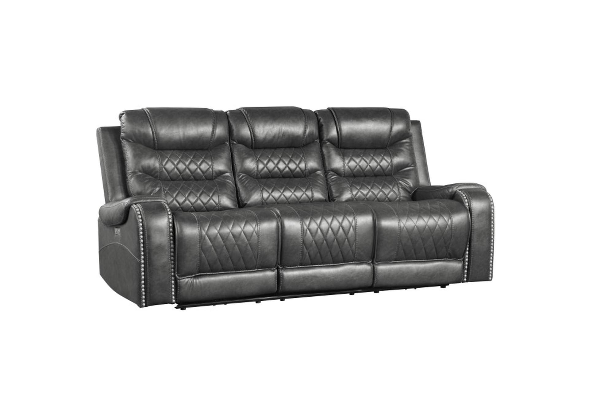 Putnam Power Double Reclining Sofa with Center Drop-Down Cup Holders, Receptacles and USB Ports,Homelegance