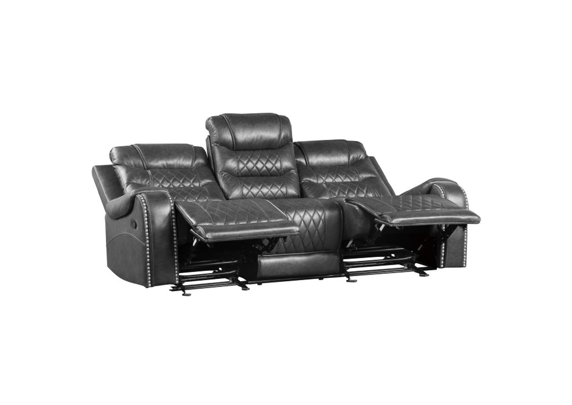 Putnam Double Reclining Sofa with Center Drop-Down Cup Holders, Receptacles and USB Ports,Homelegance