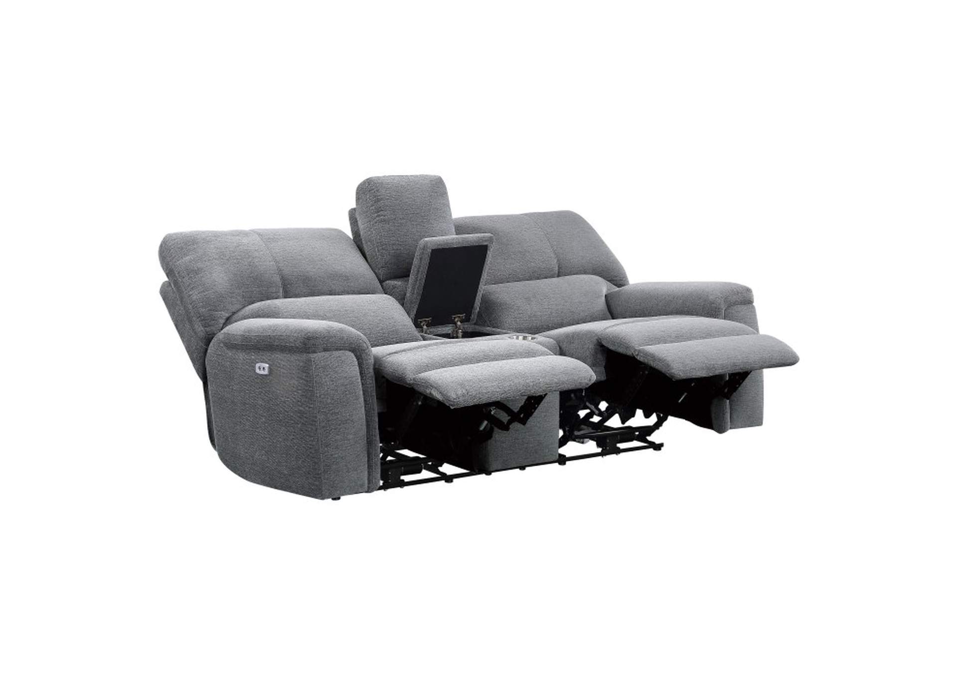 Dickinson Power Double Reclining Love Seat with Center Console and Power Headrests,Homelegance