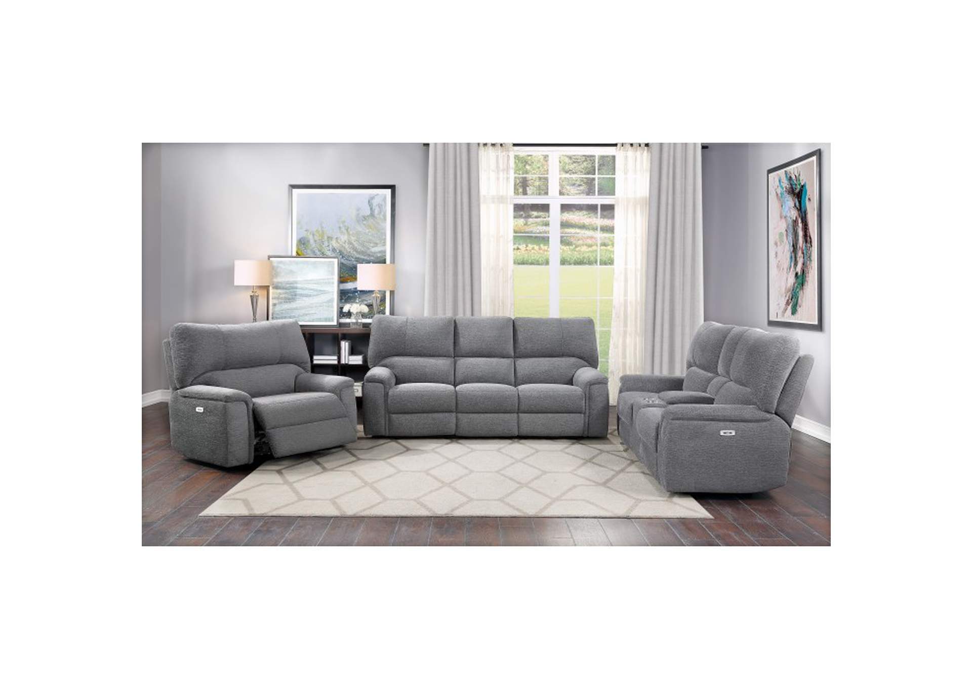 Dickinson Power Double Reclining Love Seat with Center Console and Power Headrests,Homelegance