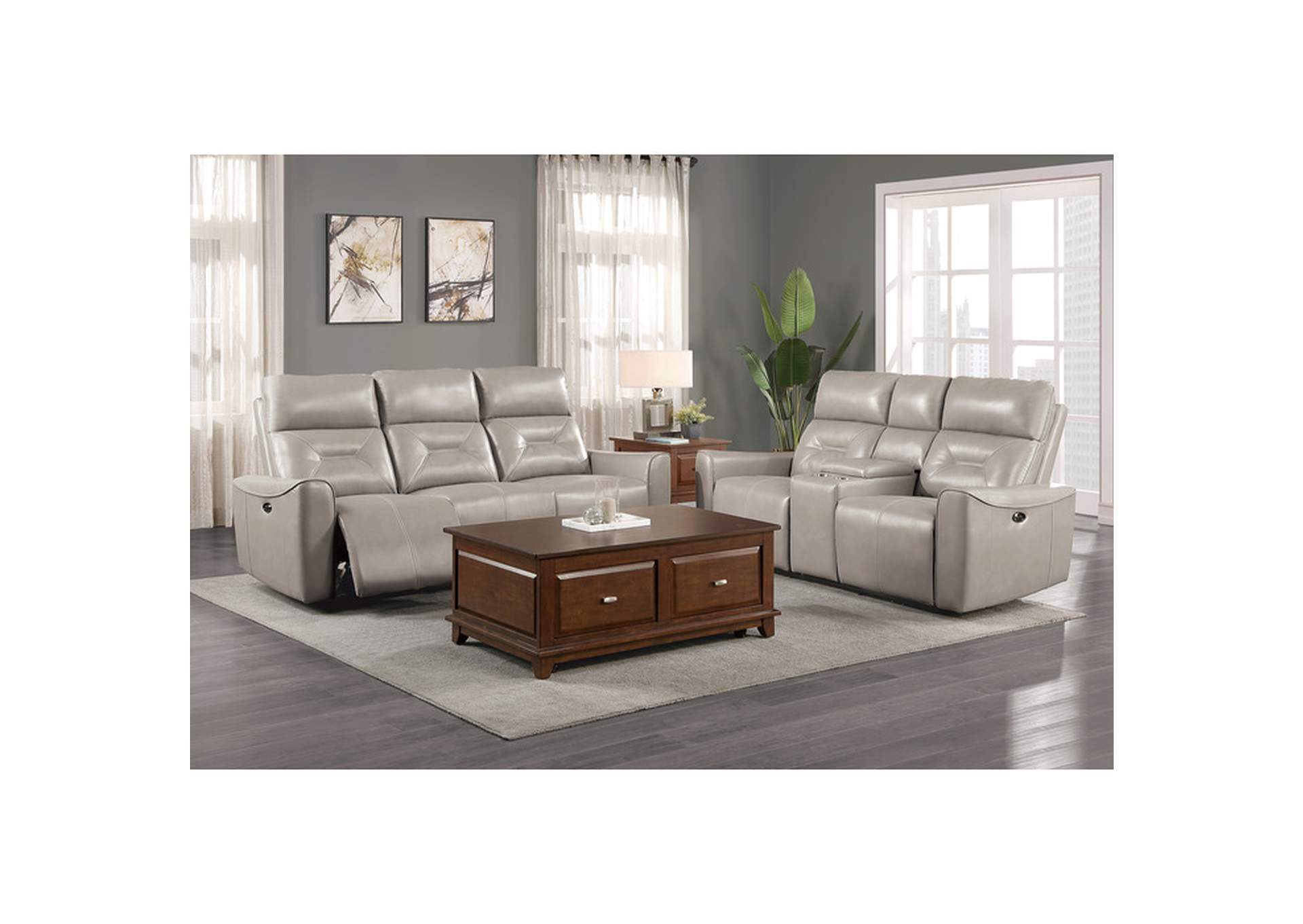 Burwell Power Double Reclining Sofa with USB Ports,Homelegance