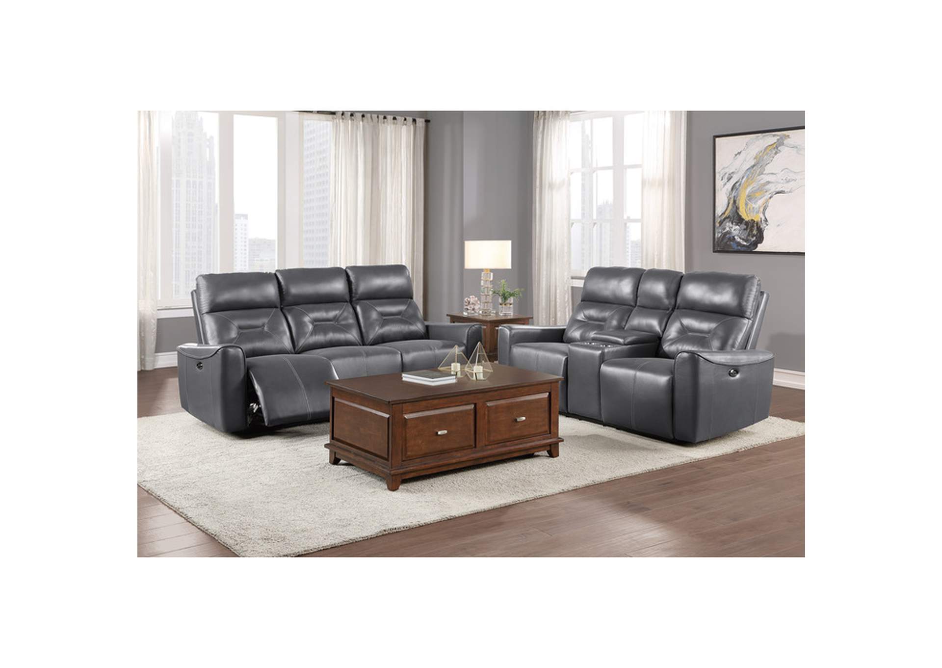 Burwell Power Double Reclining Sofa with USB Ports,Homelegance