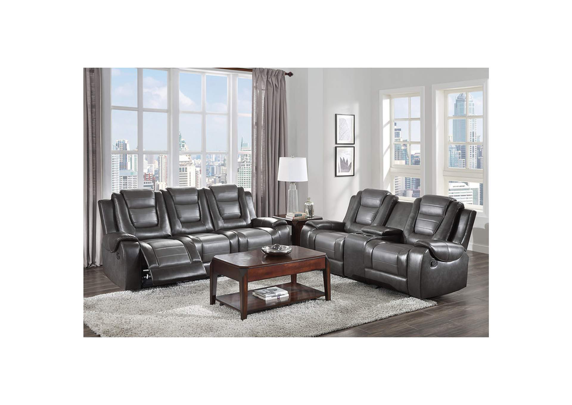 Briscoe Double Reclining Sofa with Center Drop-Down Cup Holders,Homelegance