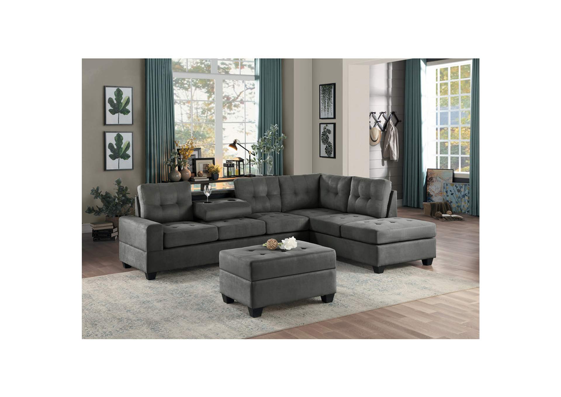 3-Piece Reversible Sectional With Ottoman,Homelegance