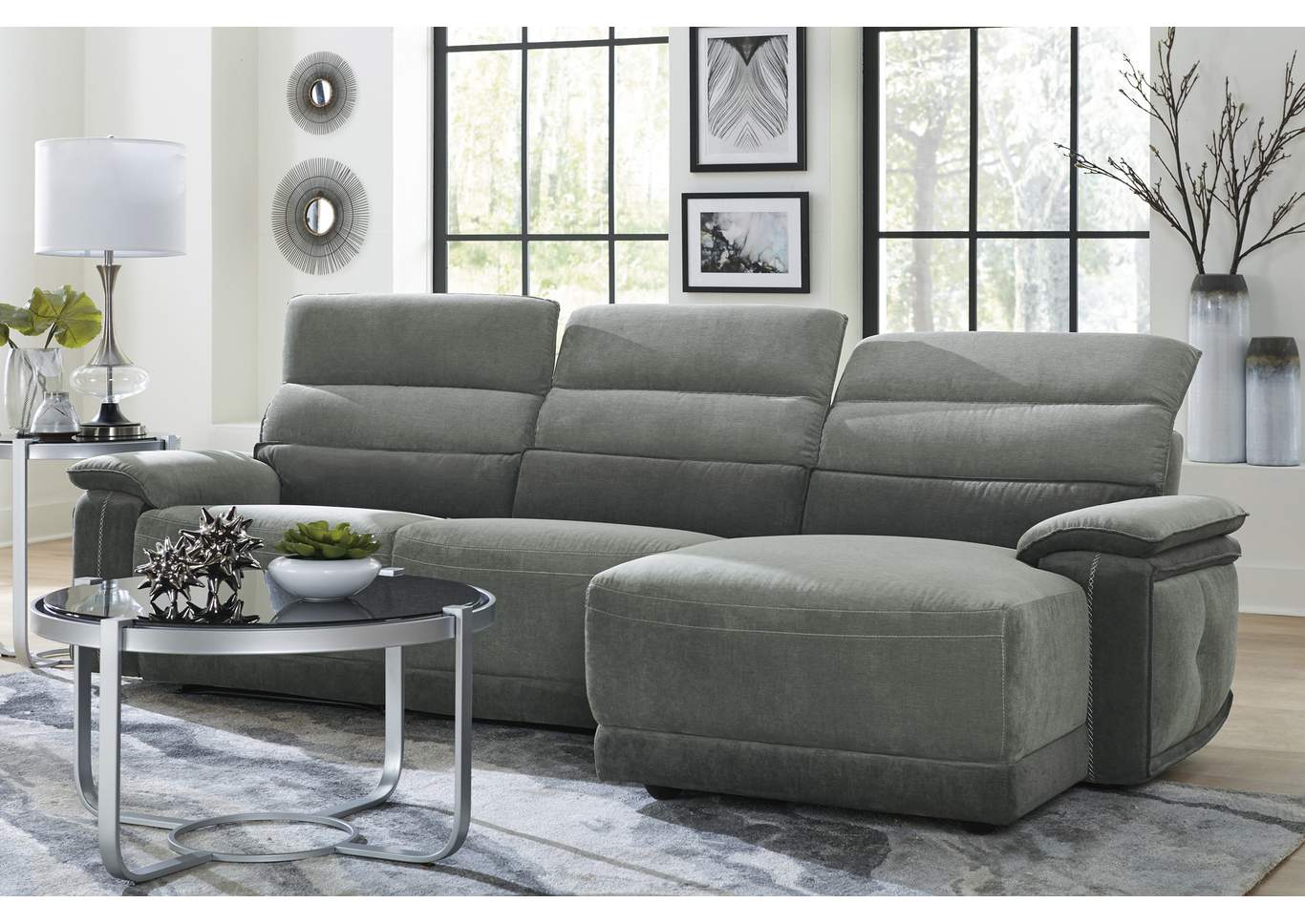 Dark Gray 3-Piece Modular Reclining Sectional with Right Chaise,Homelegance