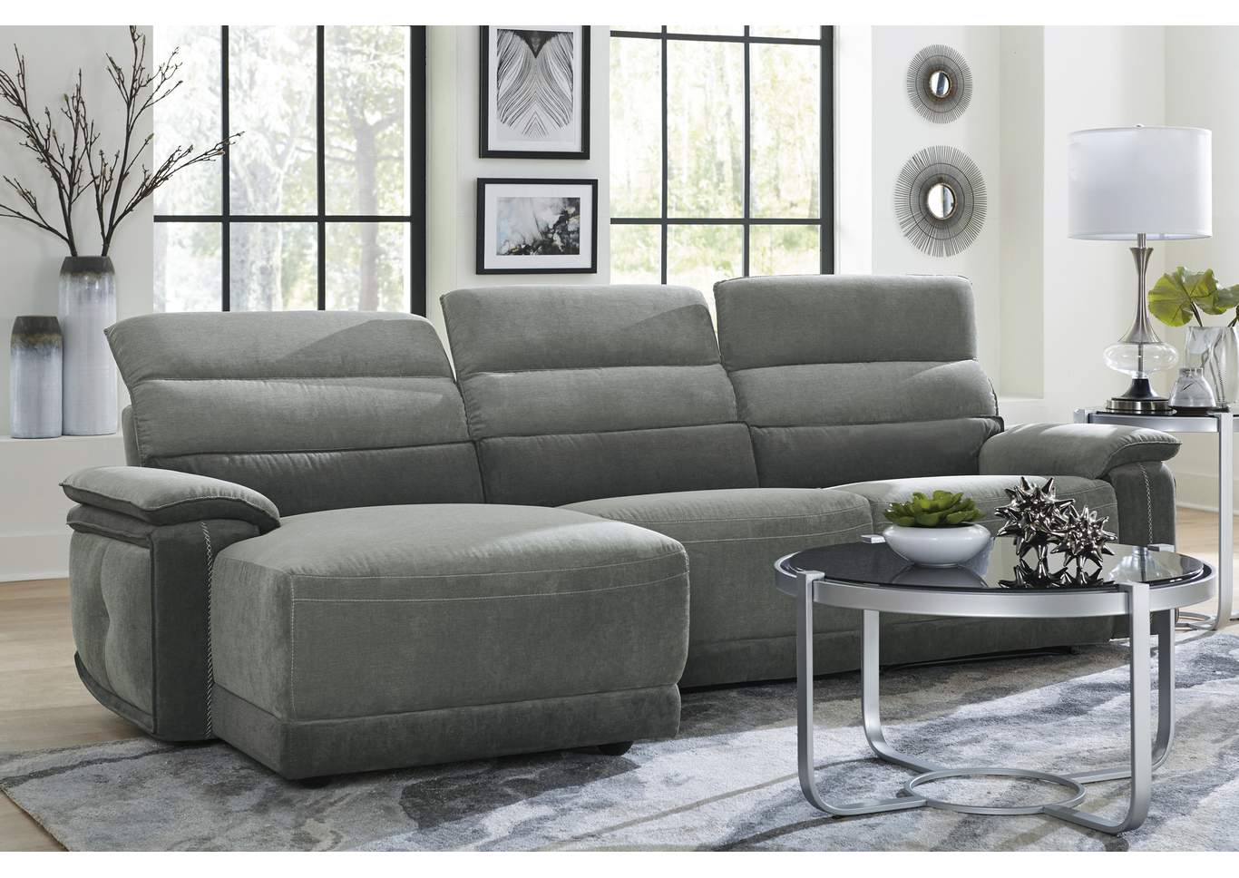 Dark Gray 3-Piece Modular Reclining Sectional with Left Chaise,Homelegance
