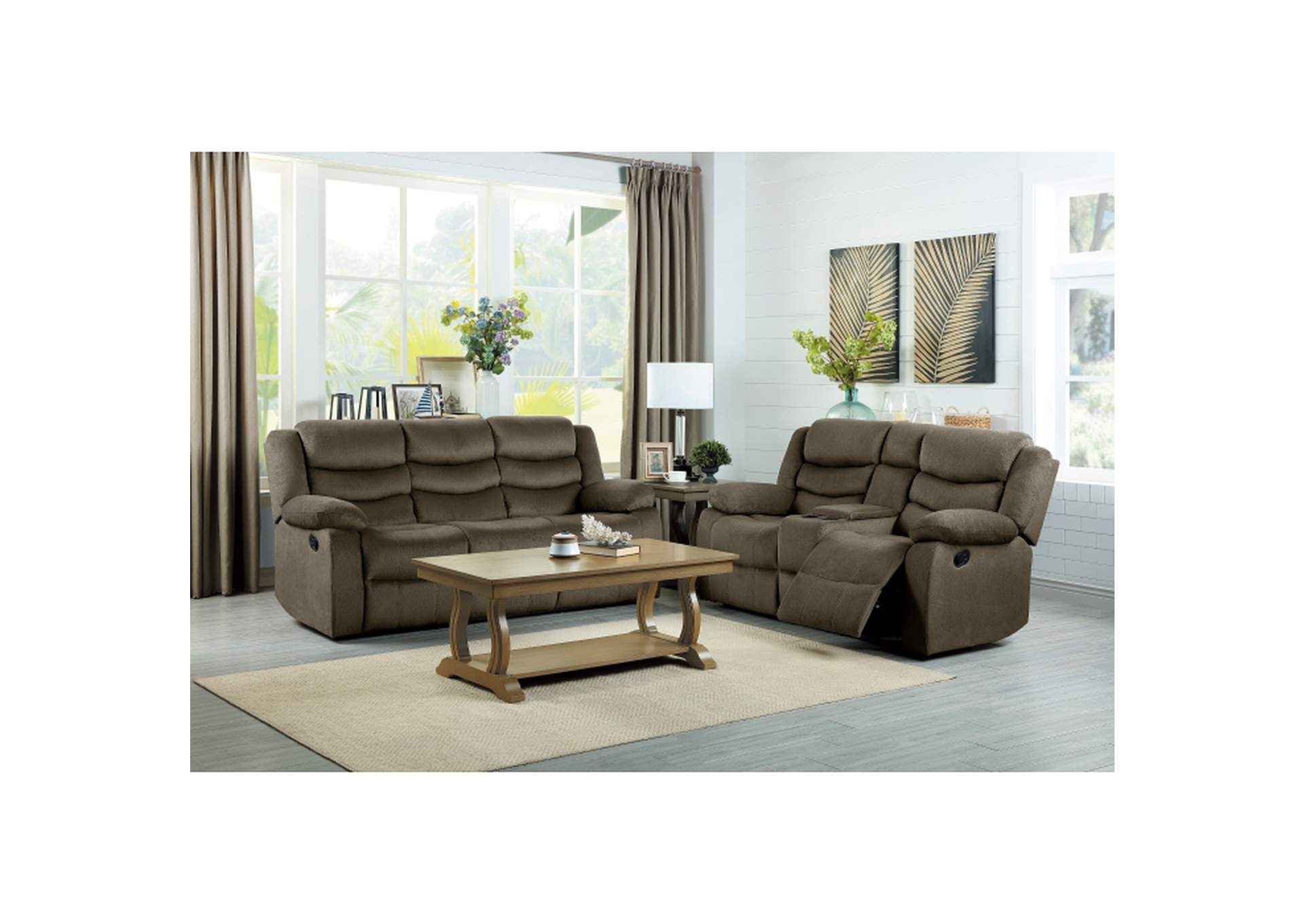 Discus Double Reclining Love Seat with Center Console,Homelegance