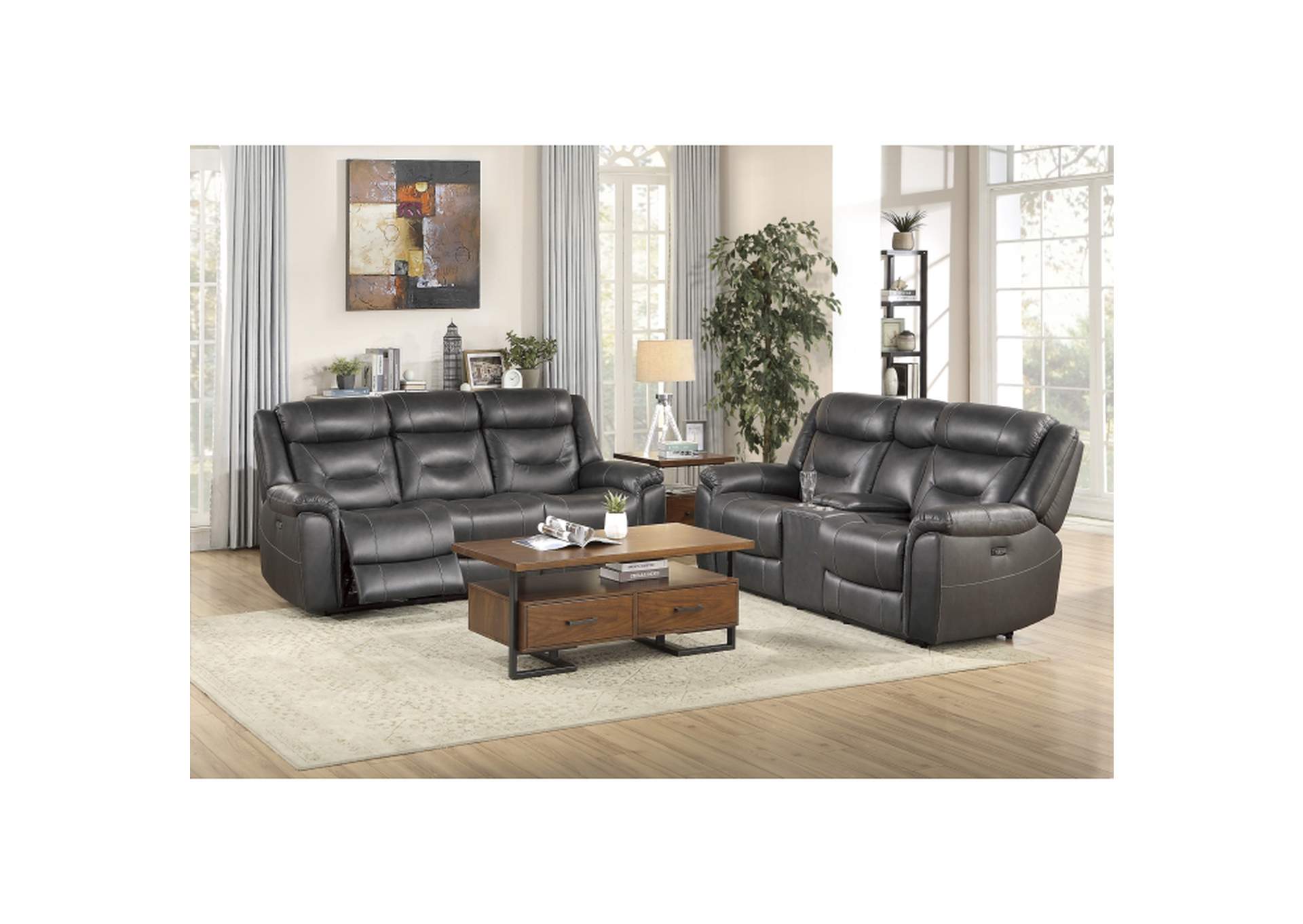 Kennett Power Double Reclining Sofa with Power Headrests and USB Ports,Homelegance