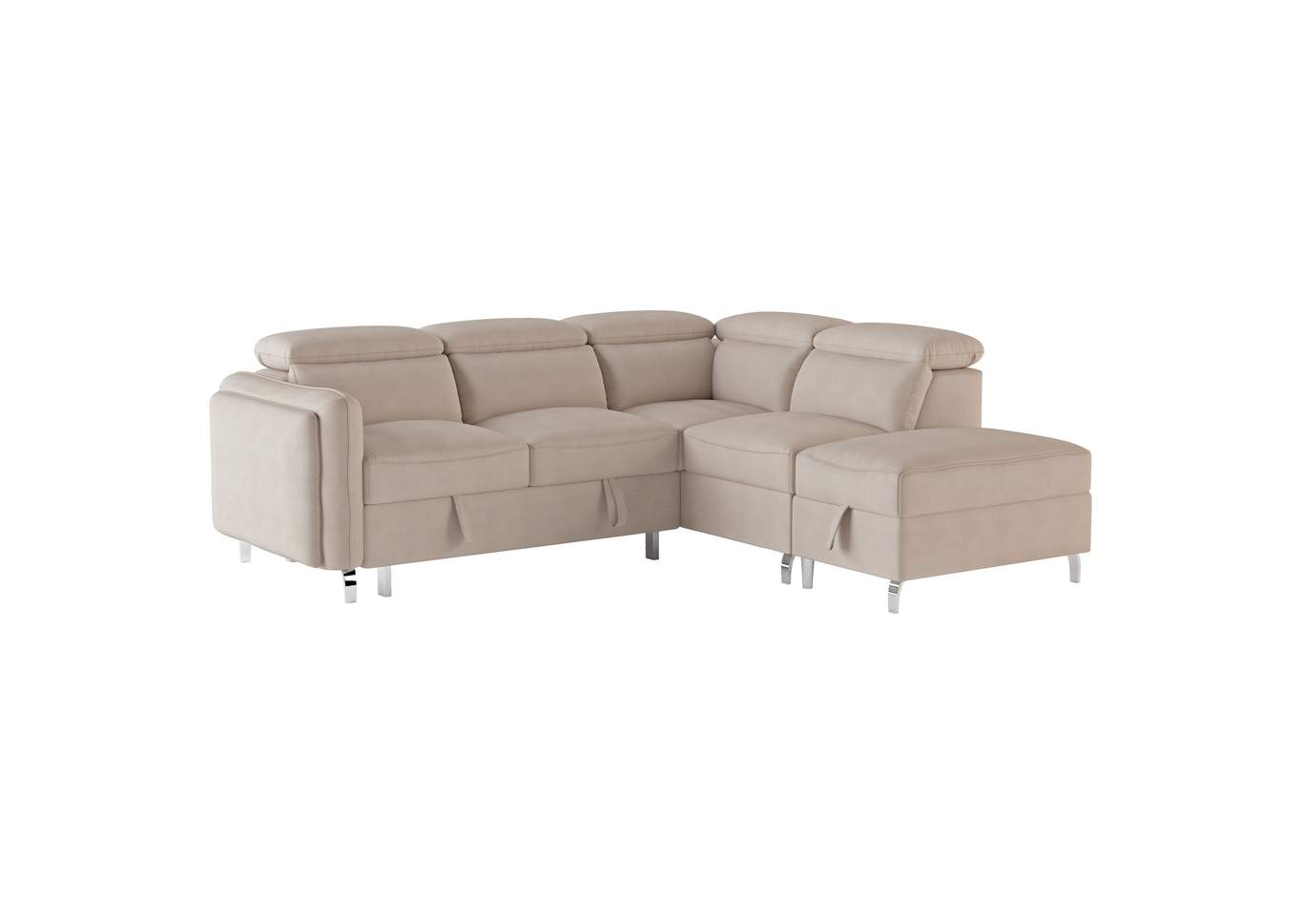 Beige 3-Piece Sectional with Pull-out Bed and Storage Ottoman,Homelegance
