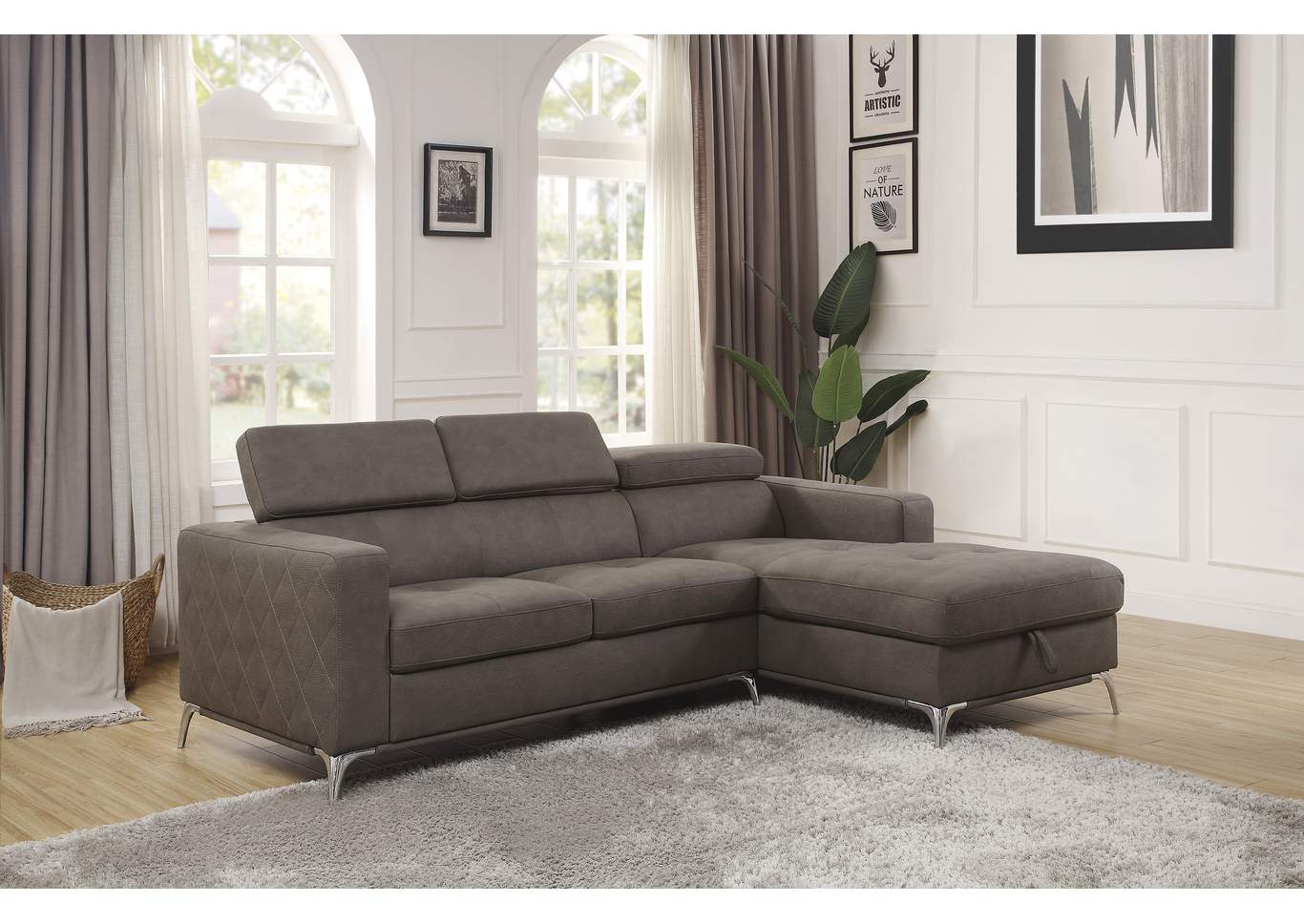 Brown 2-Piece Sectional with Right Chaise and Hidden Storage,Homelegance